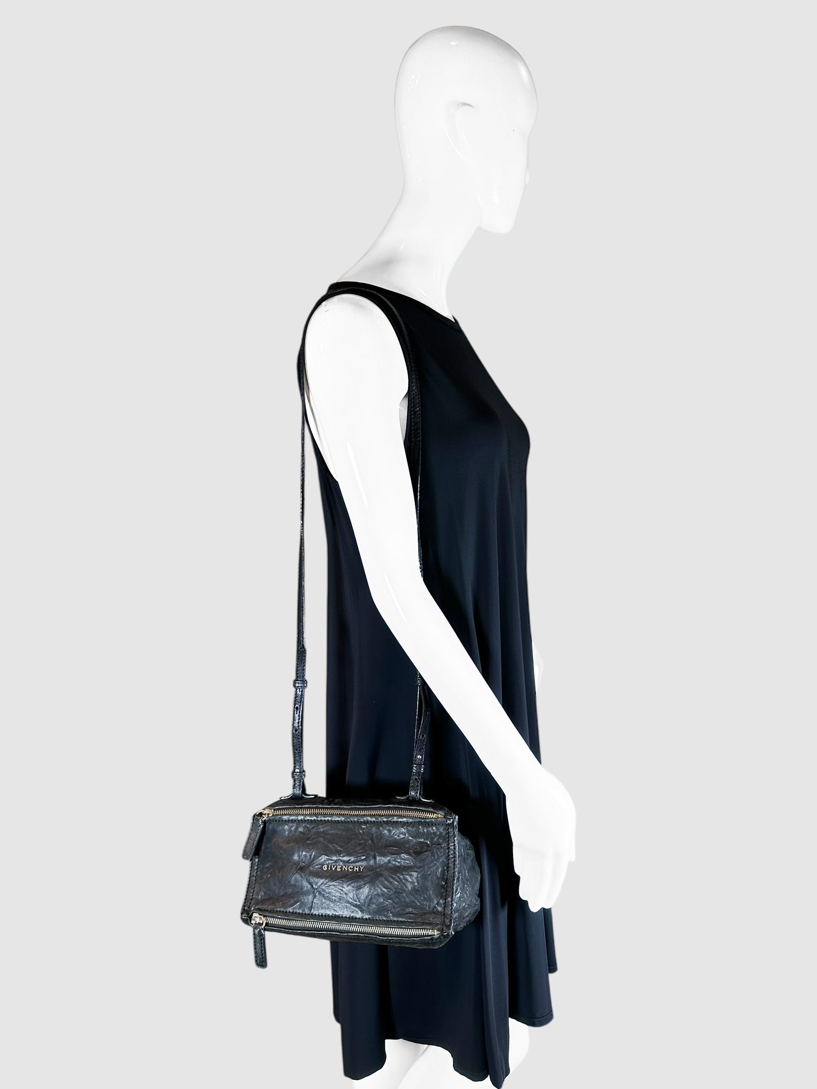 Givenchy Black Tumbled Leather Mini Pandora Bag Luxury Designer Resale Consignment Toronto Crossbody Shoulder