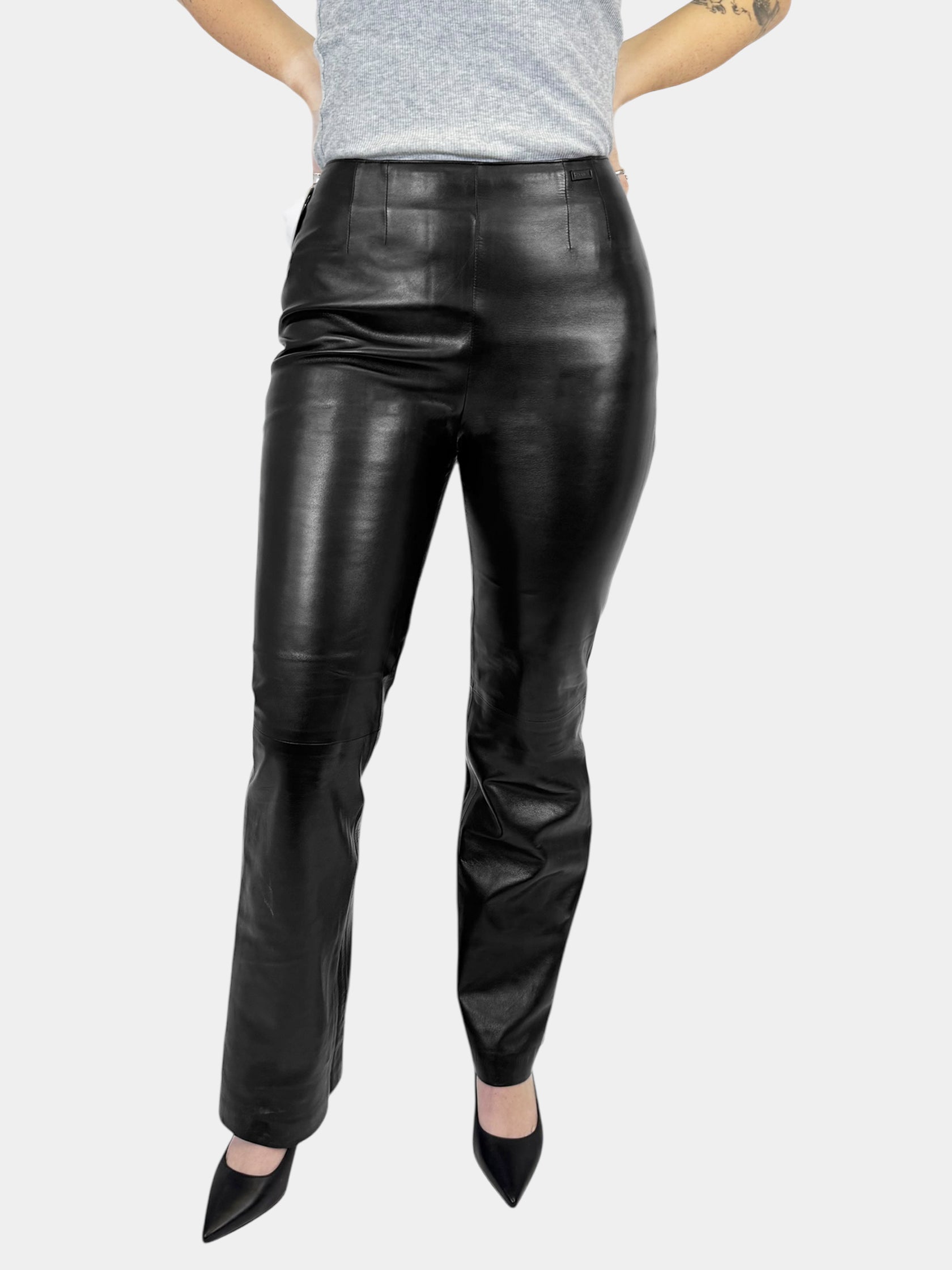 Chanel Black Leather Straight Leg Pants, Size 36 Luxury Designer Resale Consignment Toronto