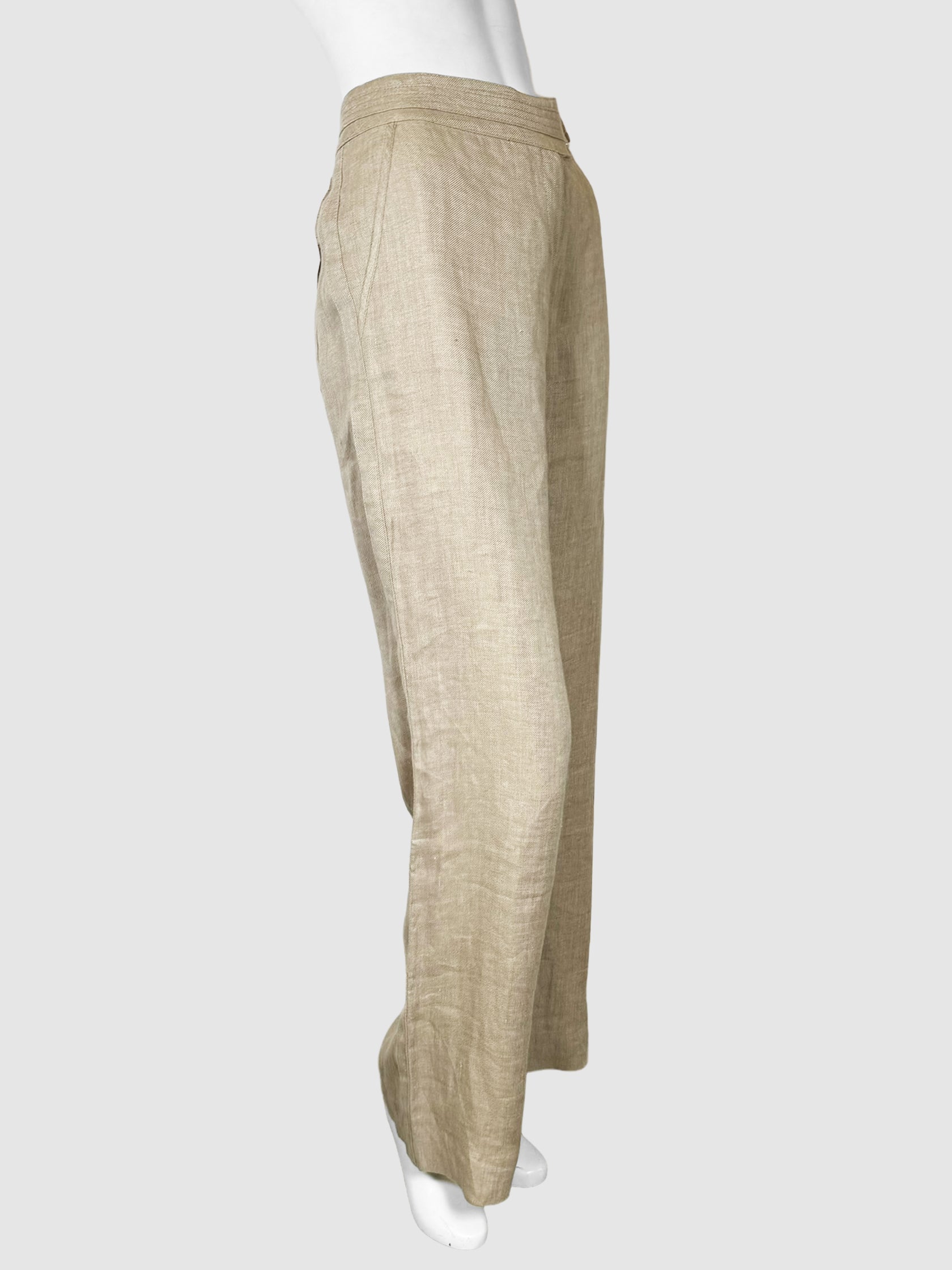 'S Max Mara Beige High-Waisted Straight Cut Linen Pants Size 12 Consignment Secondhand Designer Luxury Resale Toronto Trendy