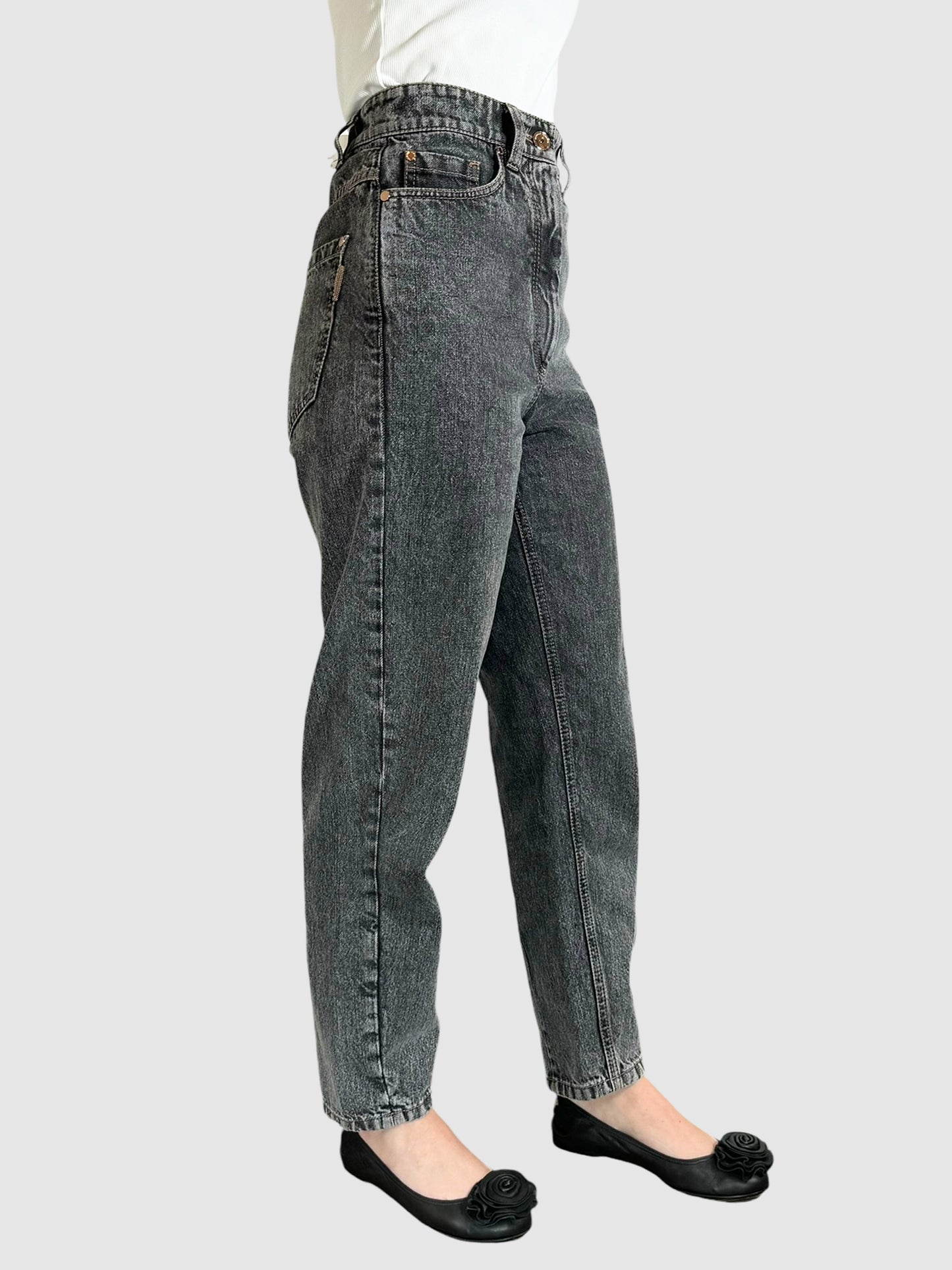 Faded Stonewash Tapered Jeans - Size 2