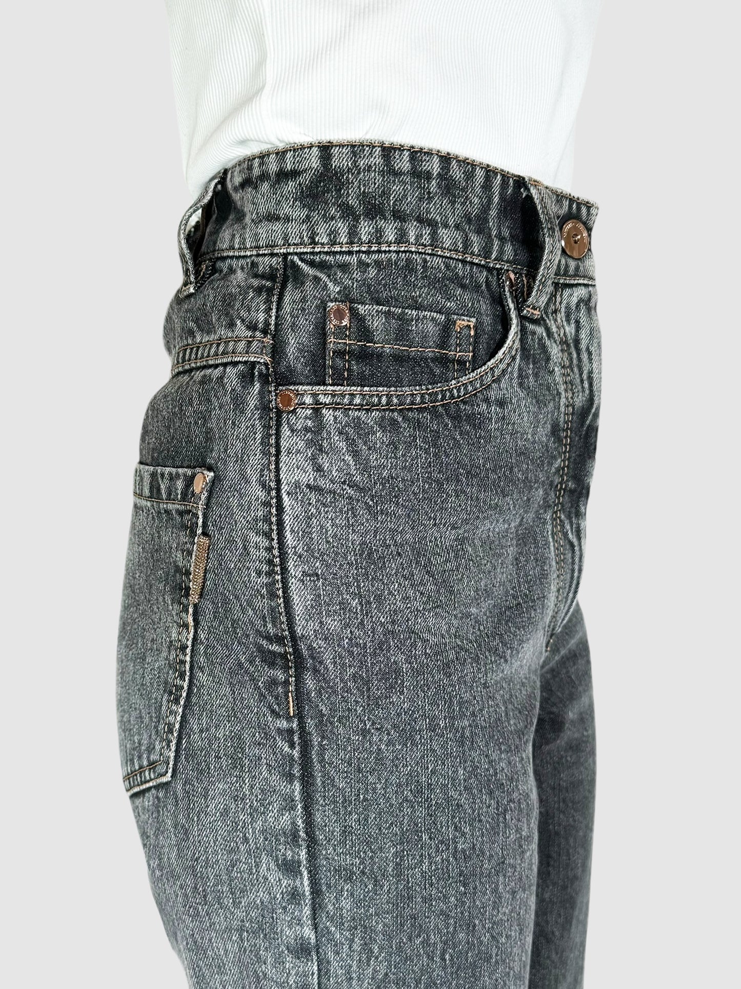 Faded Stonewash Tapered Jeans - Size 2