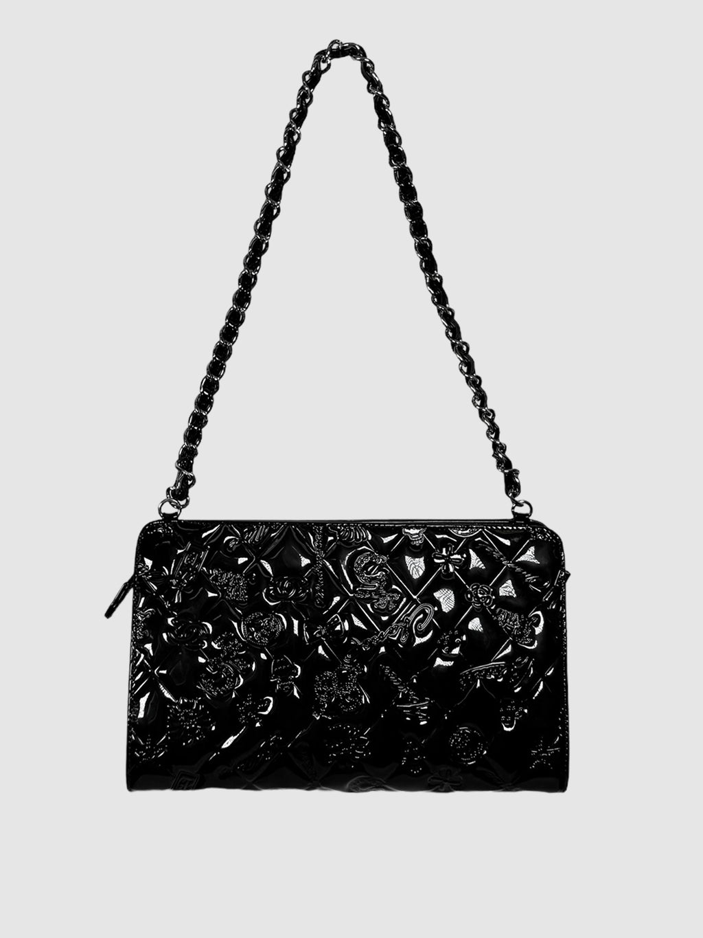 Chanel 2009 Patent Calfskin Lucky Symbols Pochette in Black Consignment Secondhand Designer Luxury Resale Toronto Trendy