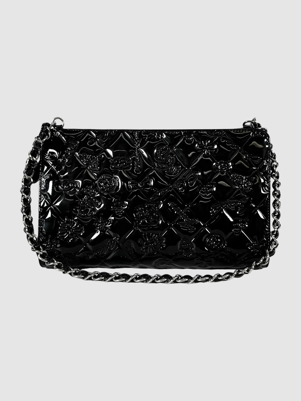 Chanel 2009 Patent Calfskin Lucky Symbols Pochette in Black Consignment Secondhand Designer Luxury Resale Toronto Trendy