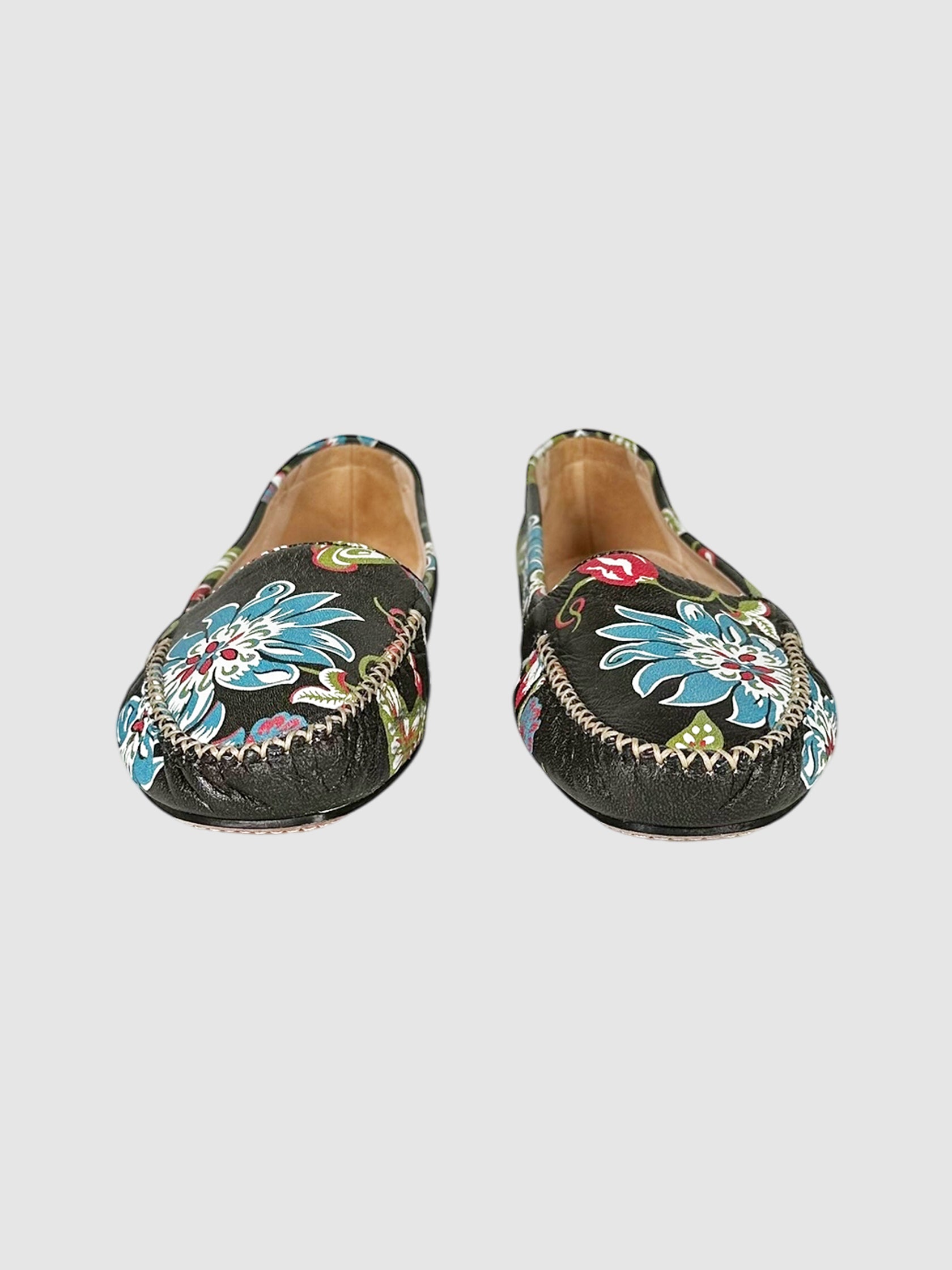 Leather Floral Loafers - Size 38