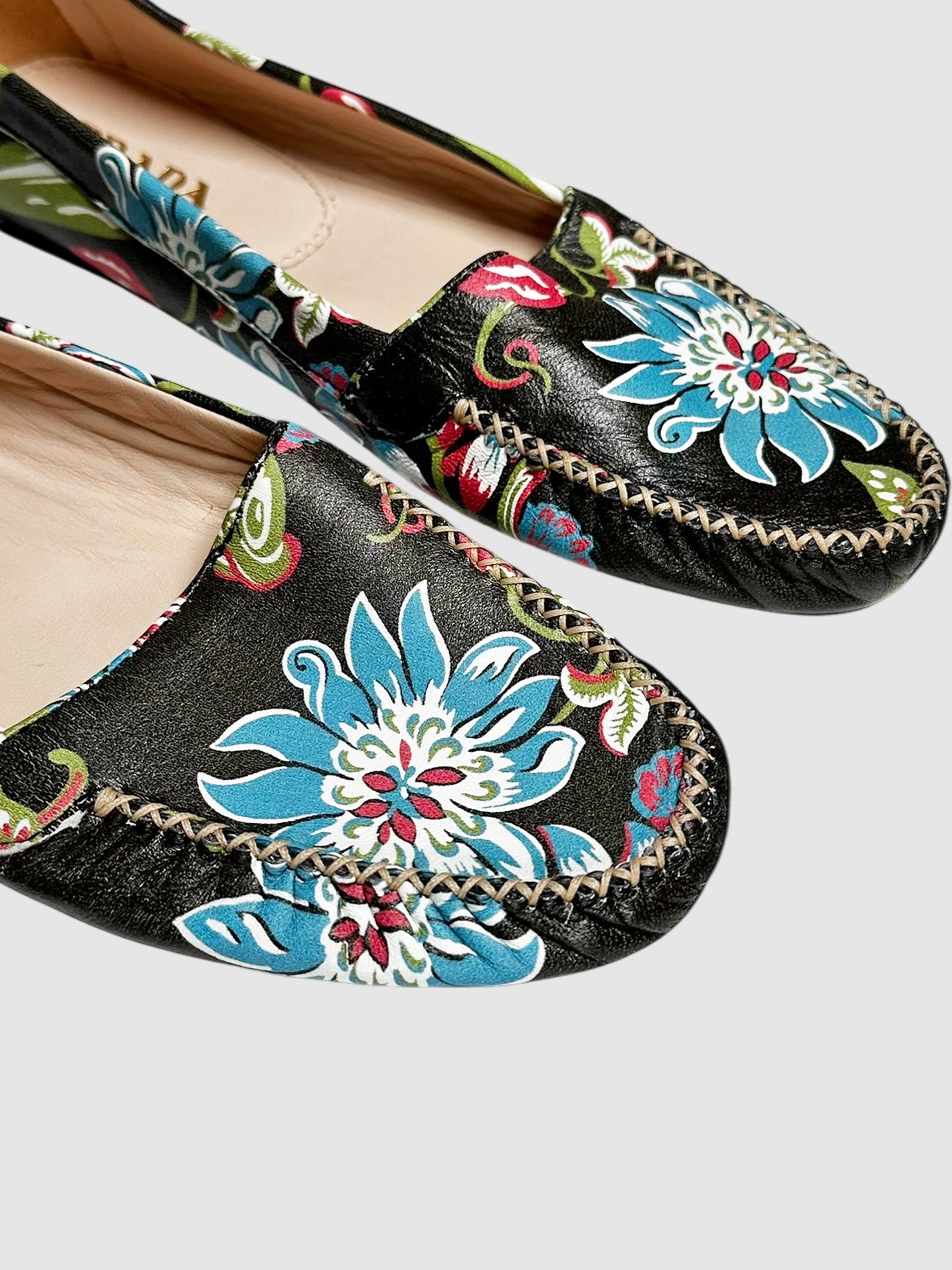 Leather Floral Loafers - Size 38
