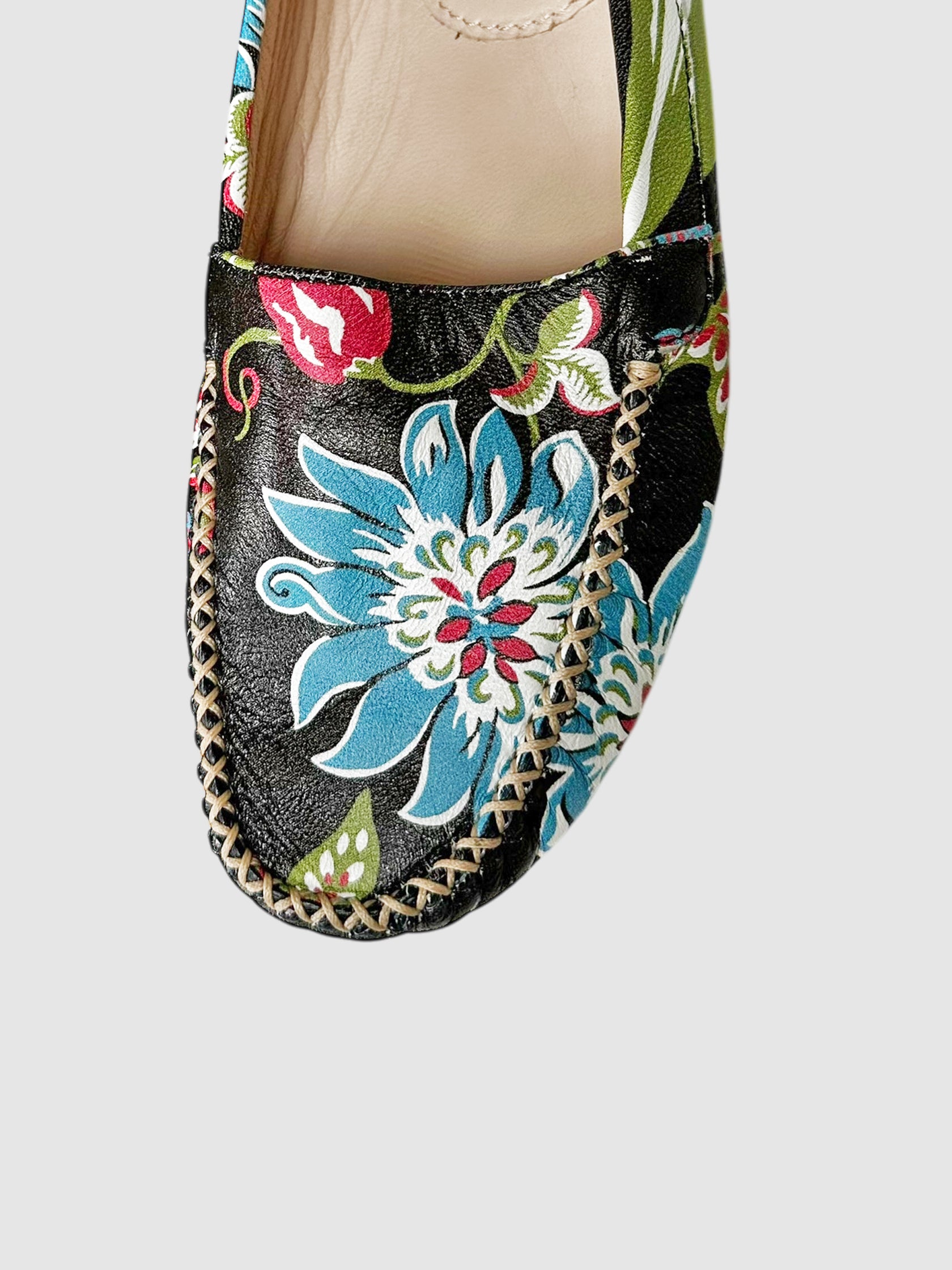Leather Floral Loafers - Size 38