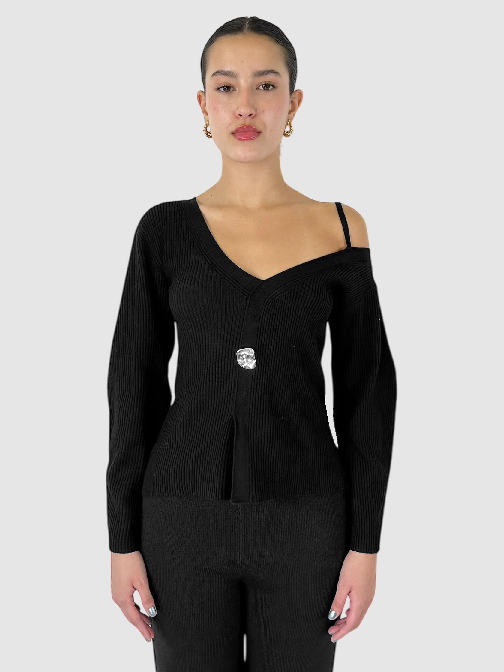 Abstract Button Wool Ribbed Cardigan