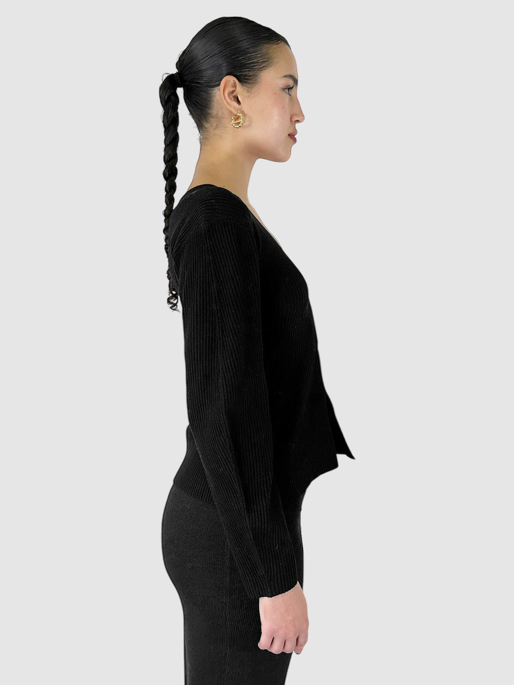 Abstract Button Wool Ribbed Cardigan