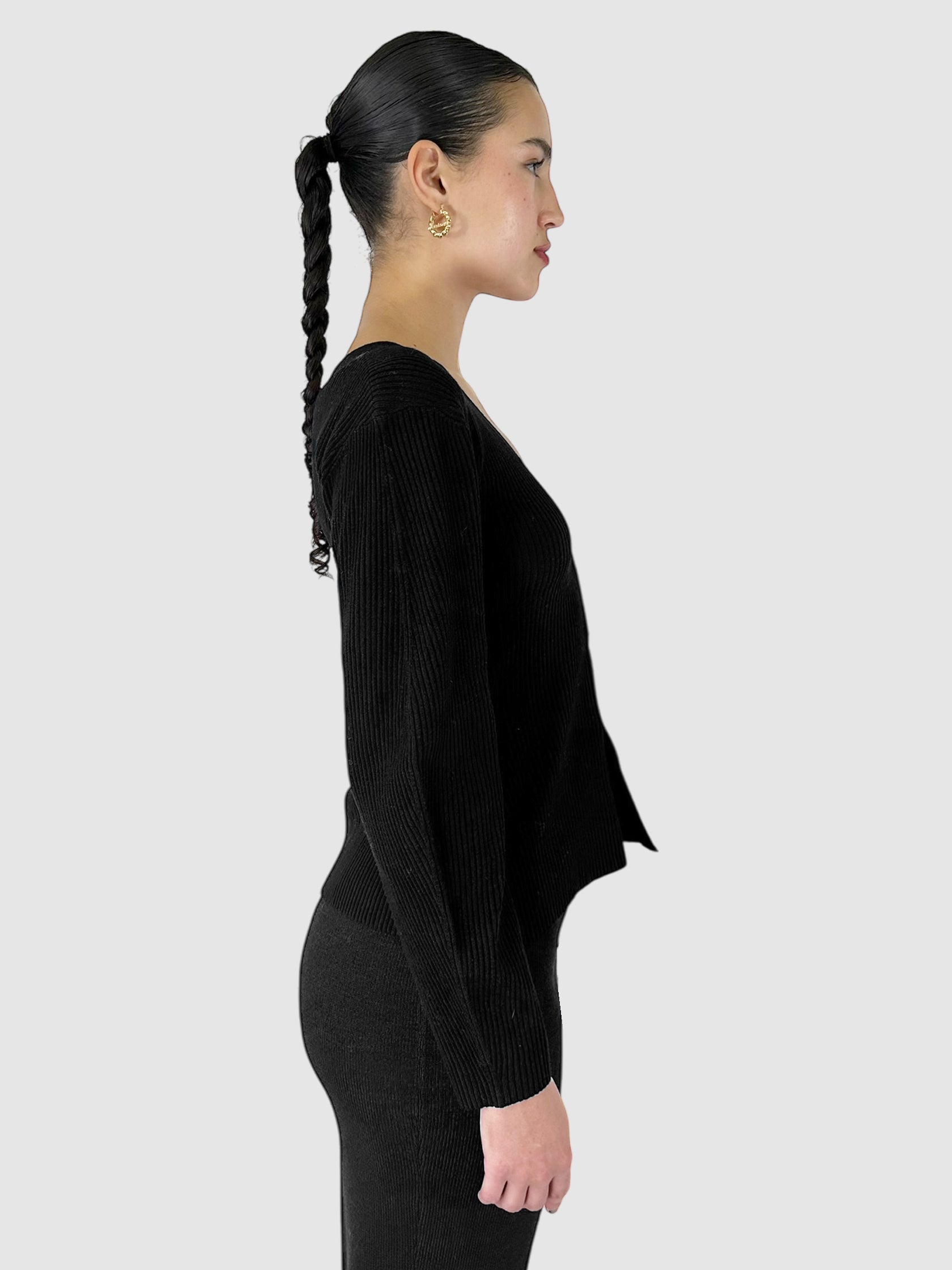 Abstract Button Wool Ribbed Cardigan