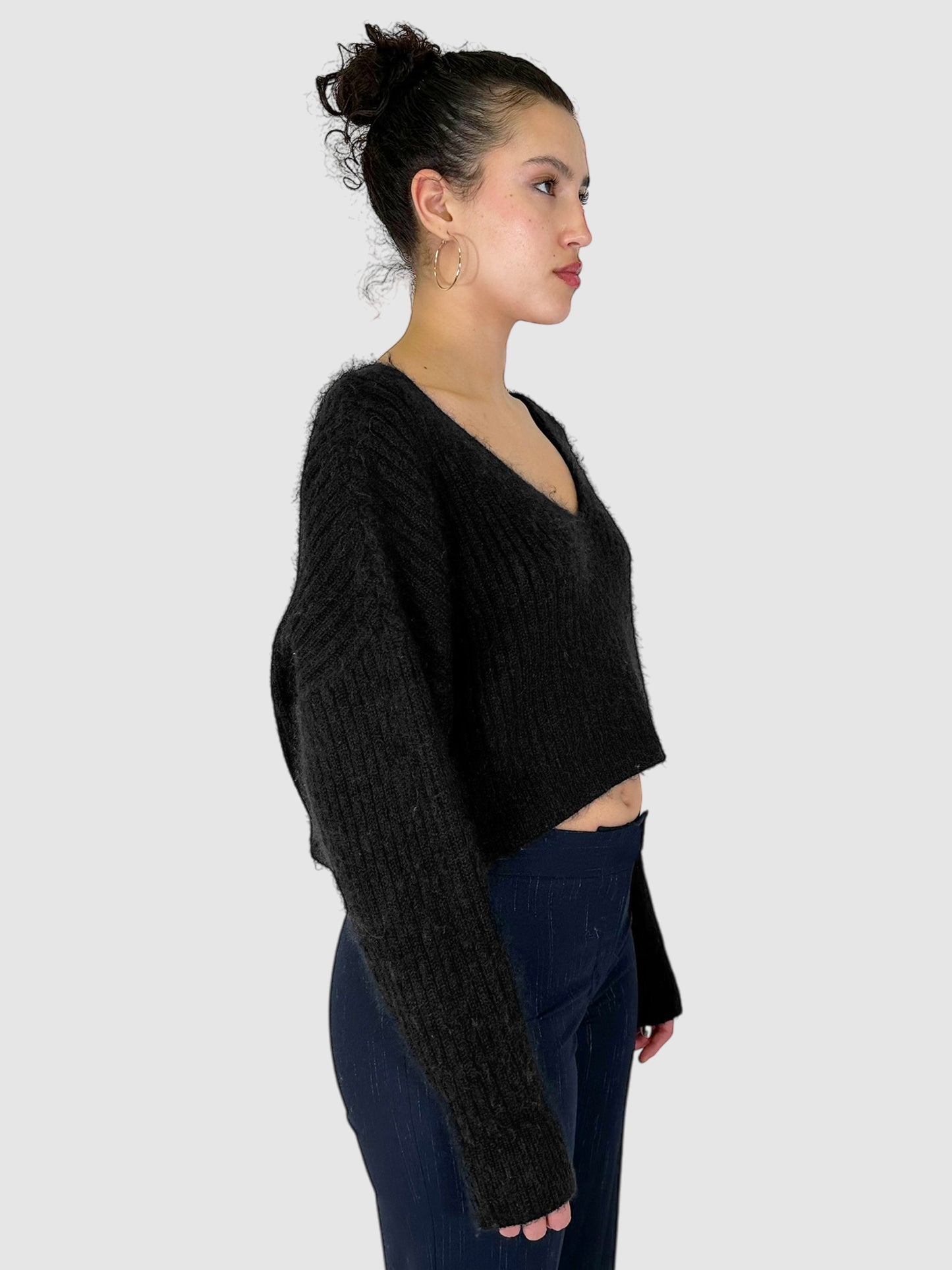 Cropped Ribbed Fuzzy Sweater - Size S