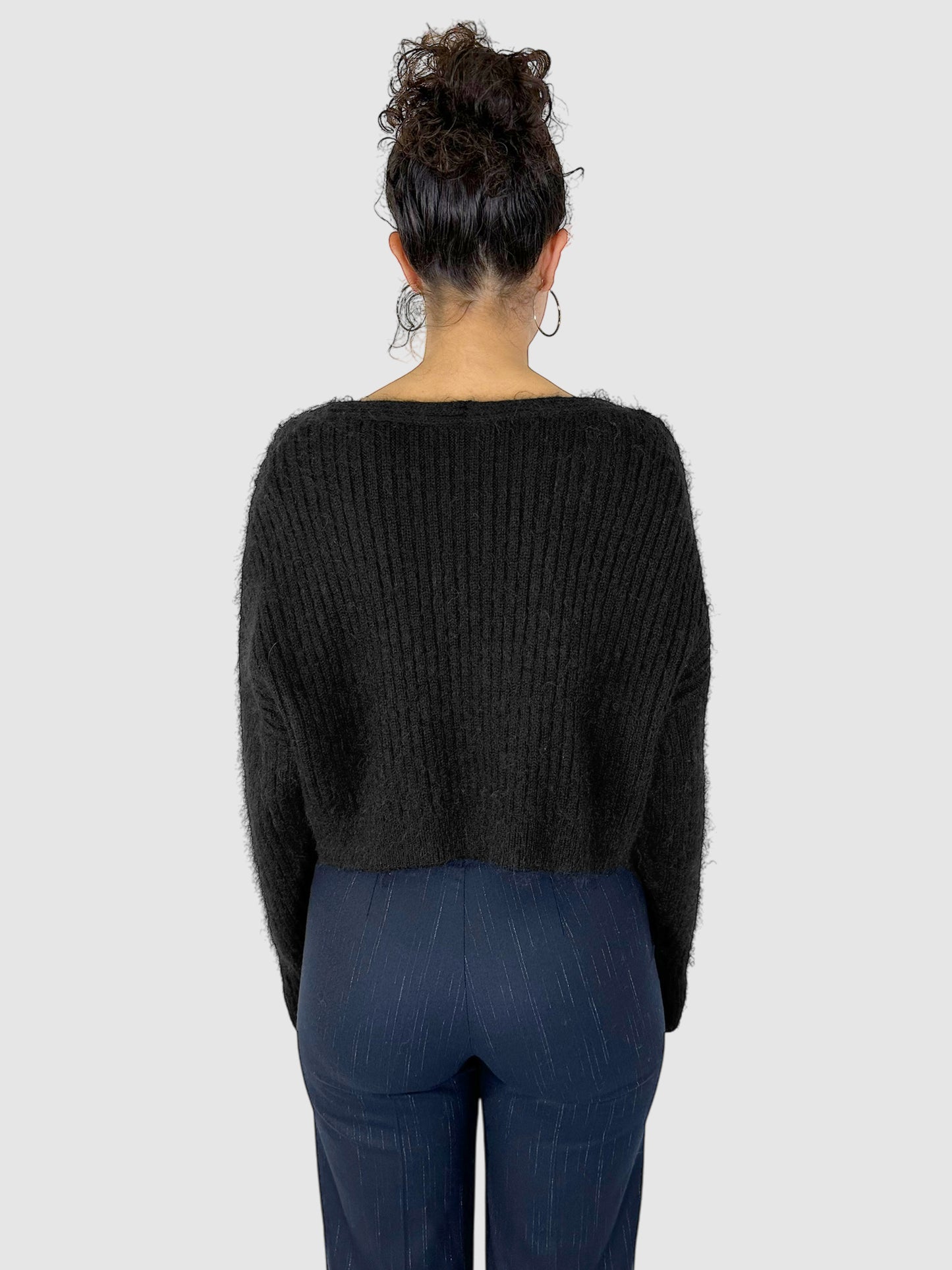 Cropped Ribbed Fuzzy Sweater - Size S