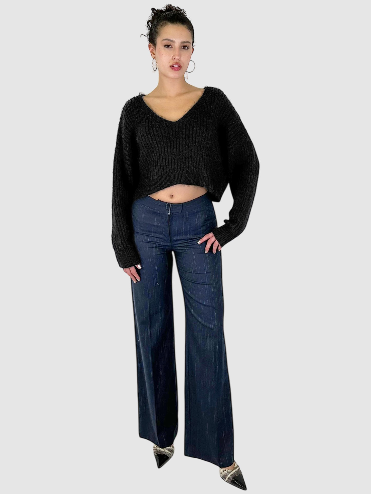 Cropped Ribbed Fuzzy Sweater - Size S