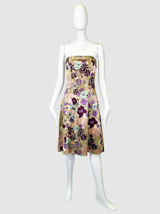 Wonderlust Strapless Floral Print Silk Dress - Size 4