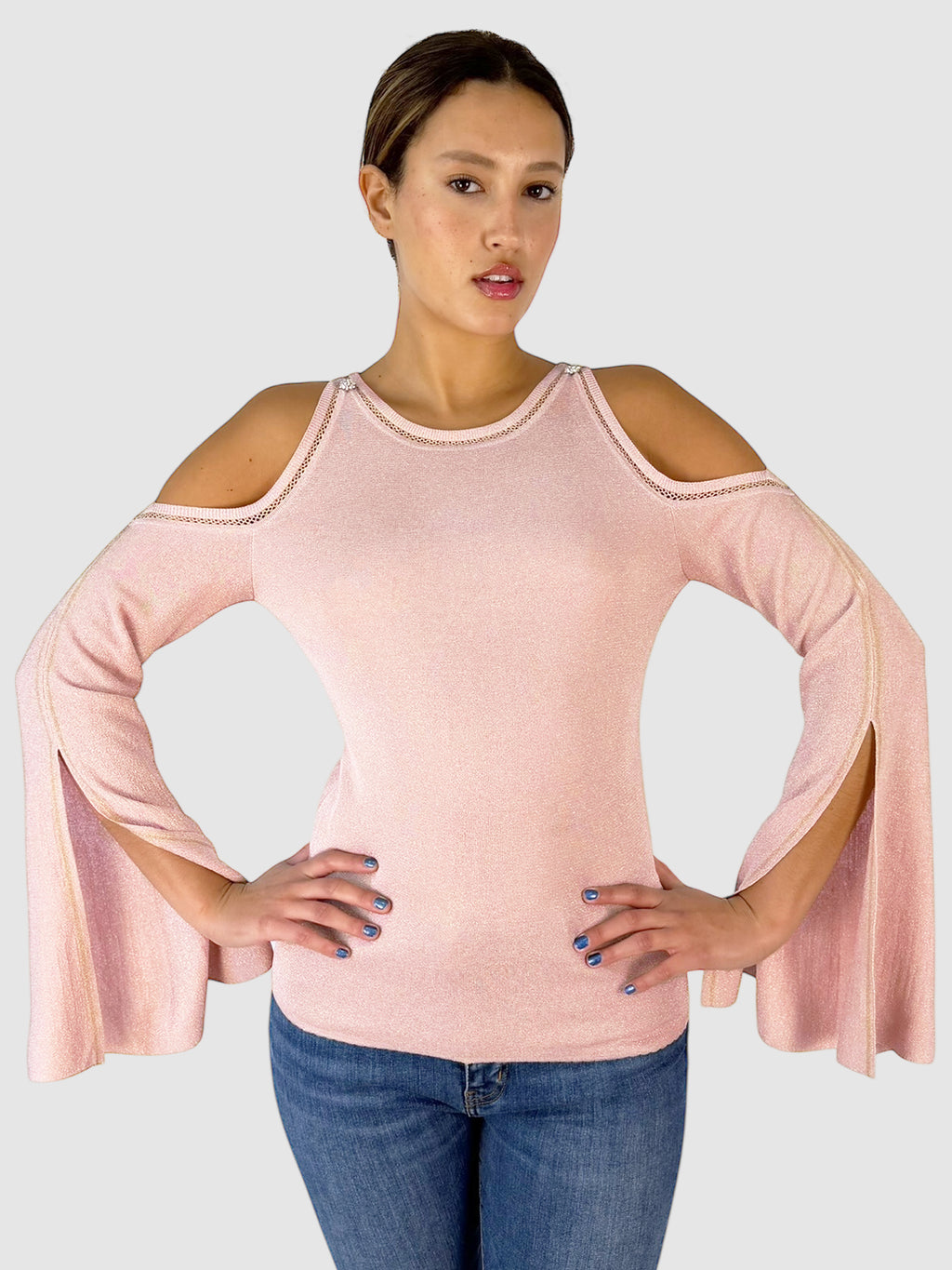 Metallic Cold Shoulder Top