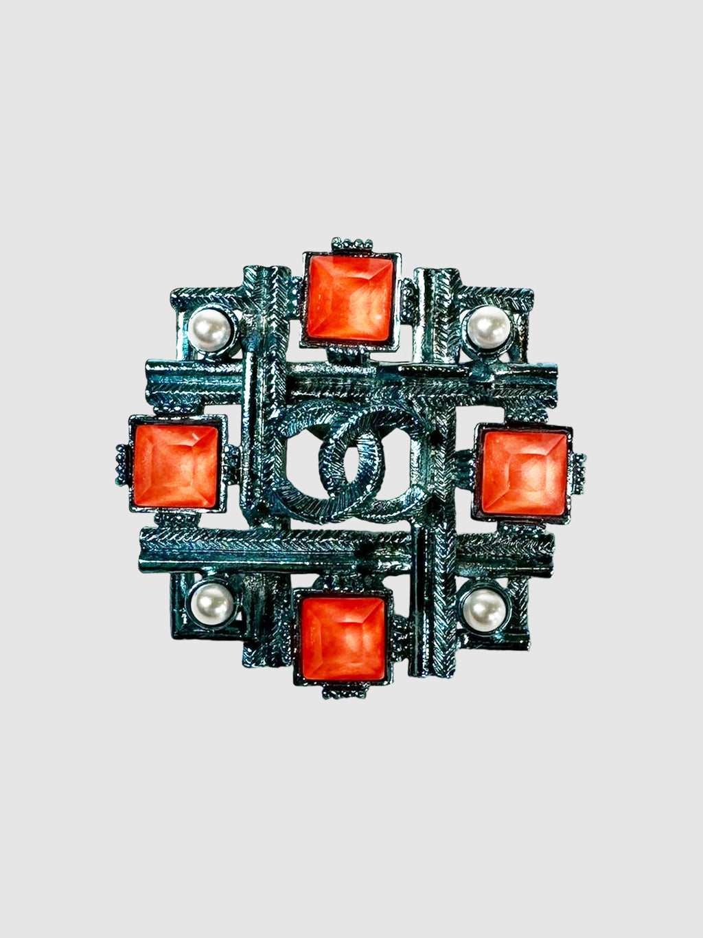 2017 Metal and Glass Round CC Brooch