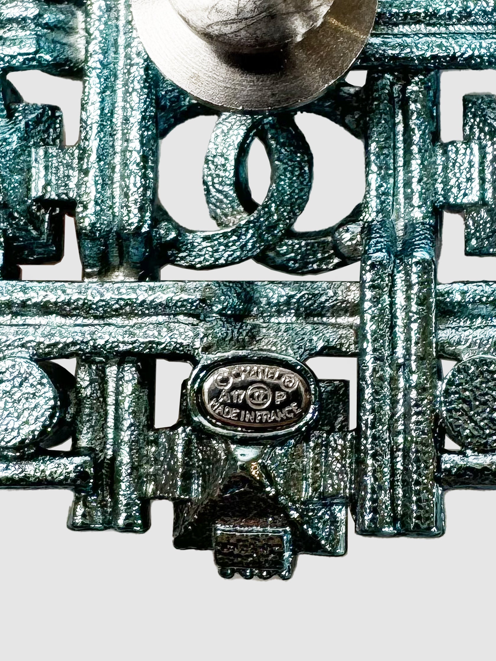 2017 Metal and Glass Round CC Brooch