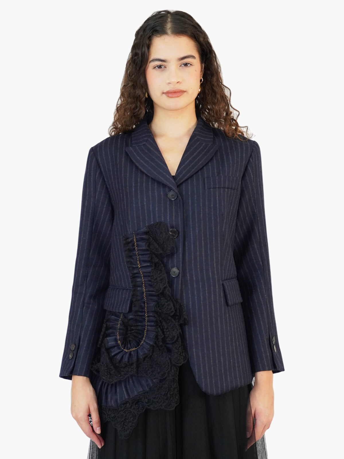 Pinstripe Ruffled Blazer