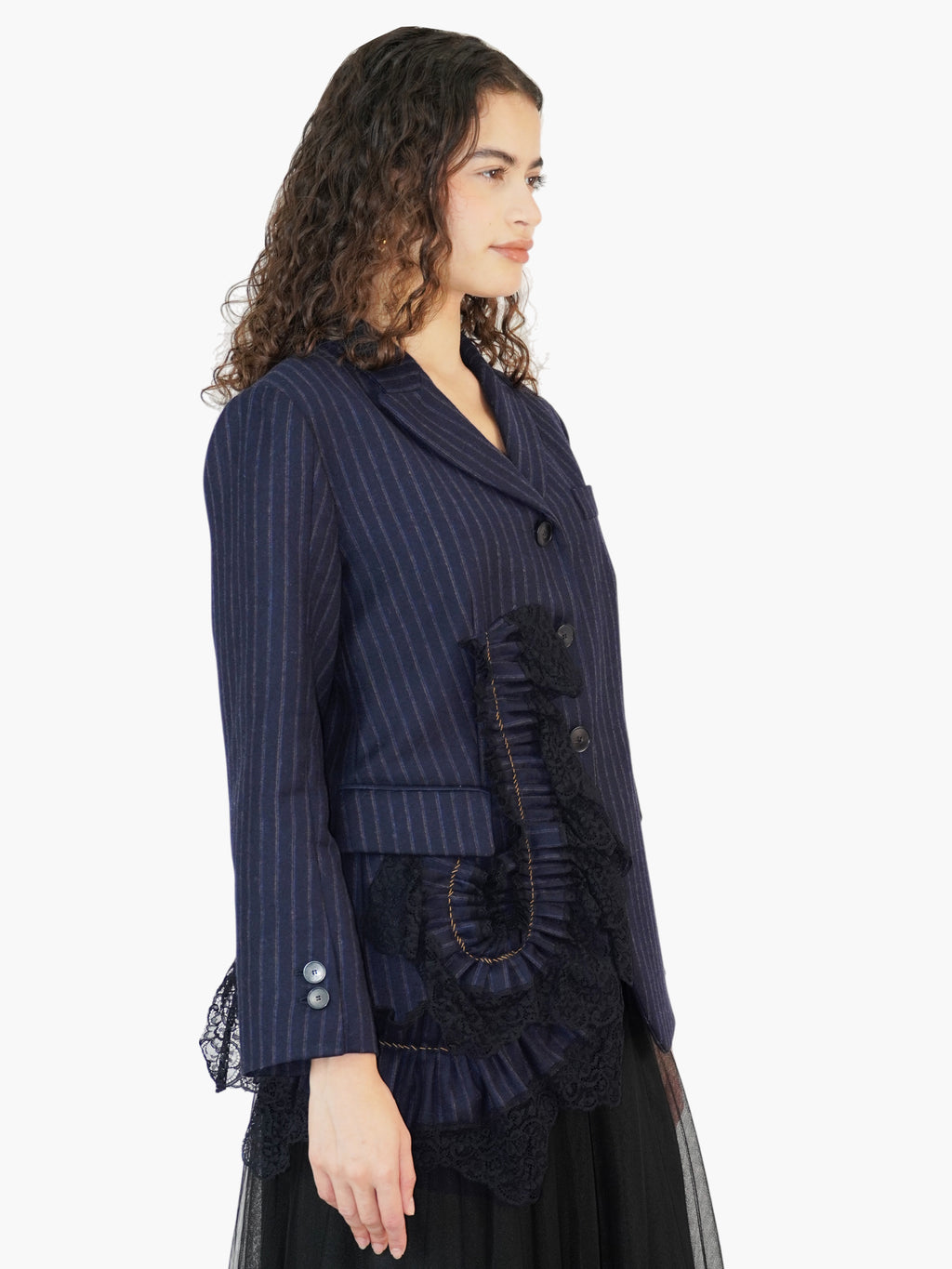 Pinstripe Ruffled Blazer
