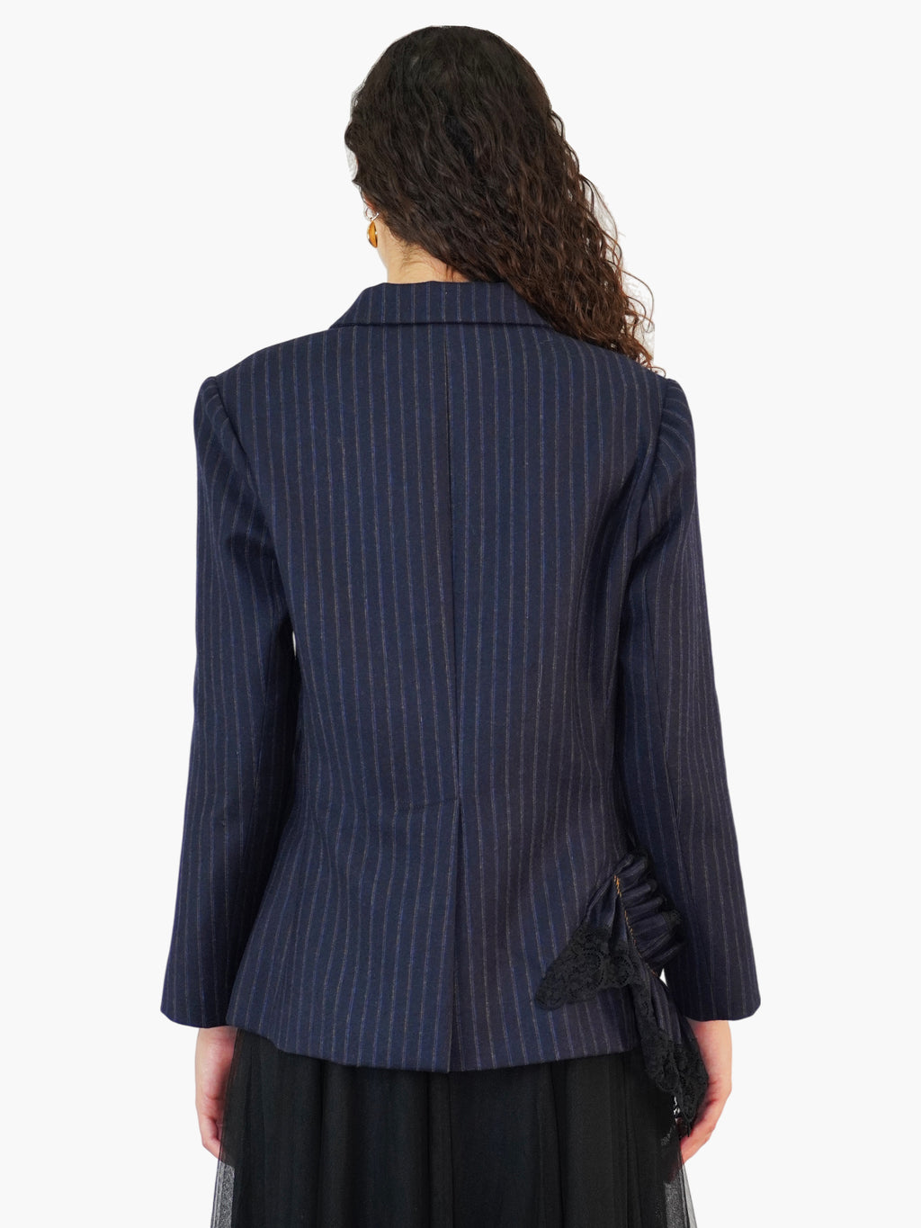 Pinstripe Ruffled Blazer