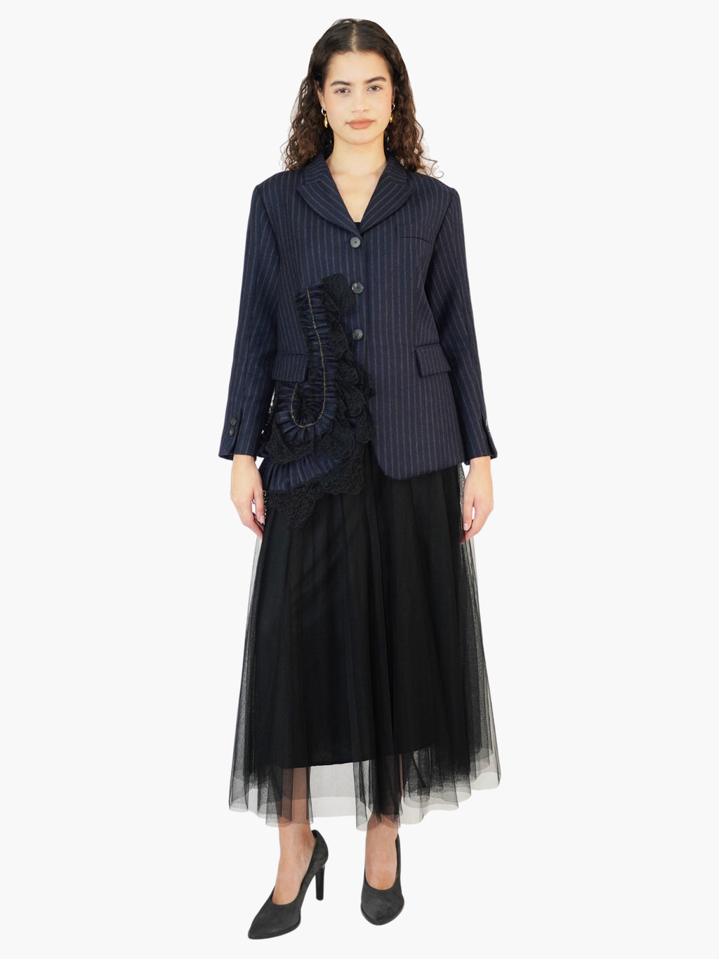Pinstripe Ruffled Blazer