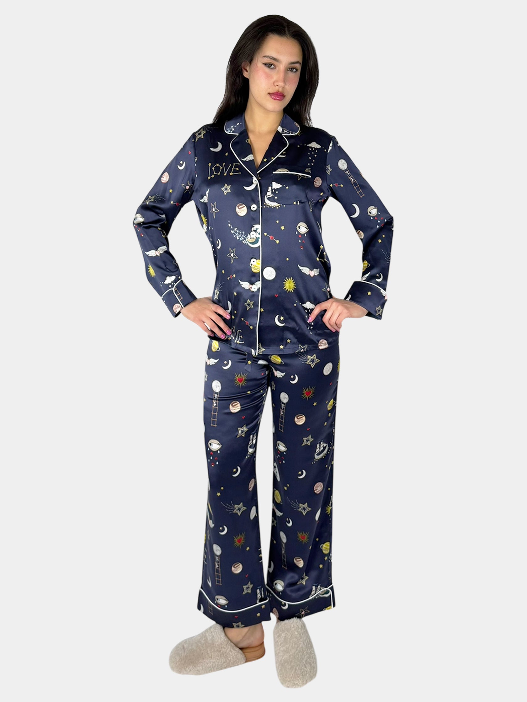 Lila Cosmic Silk Pyjama 2-Piece Set