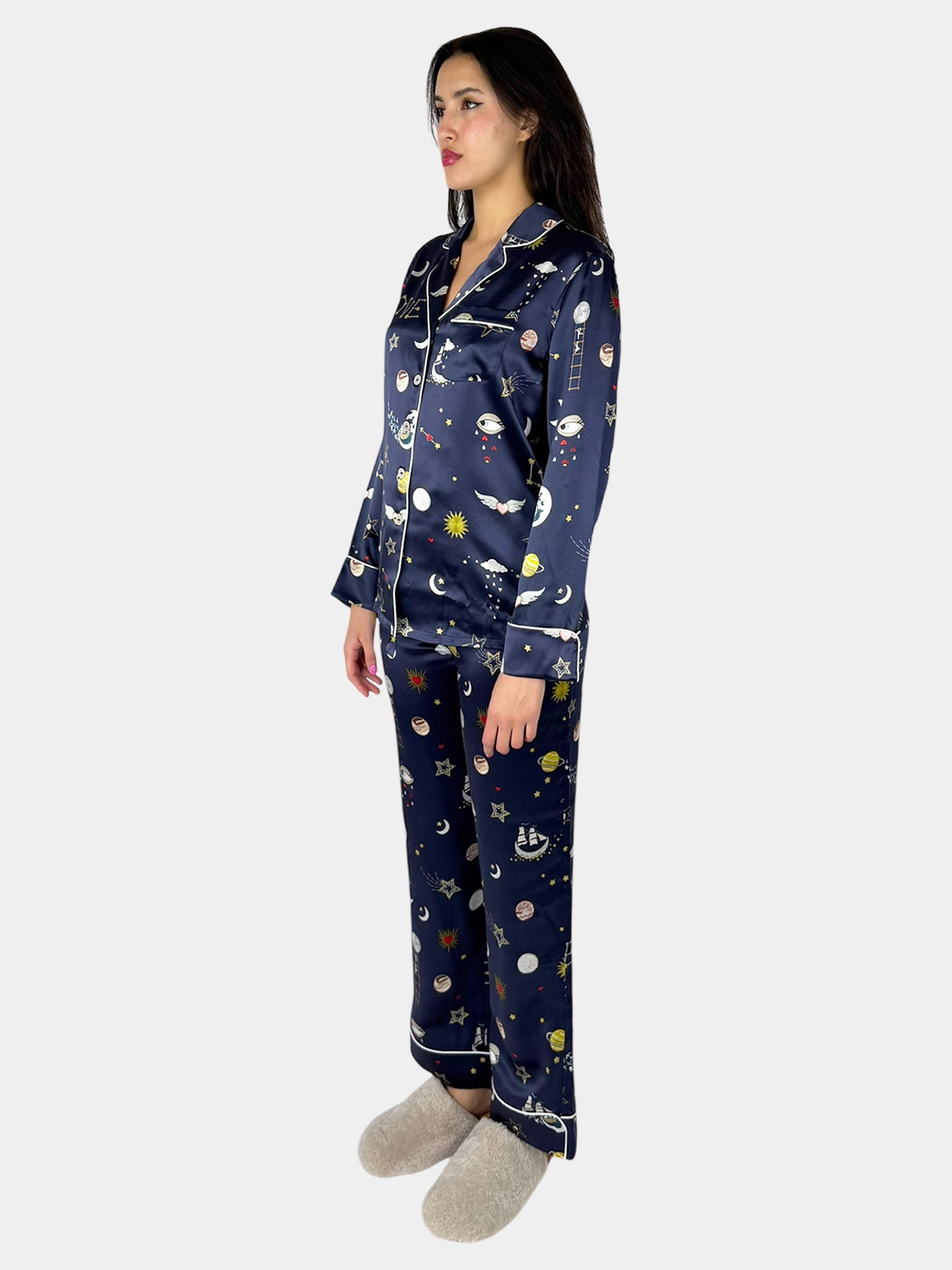 Lila Cosmic Silk Pyjama 2-Piece Set