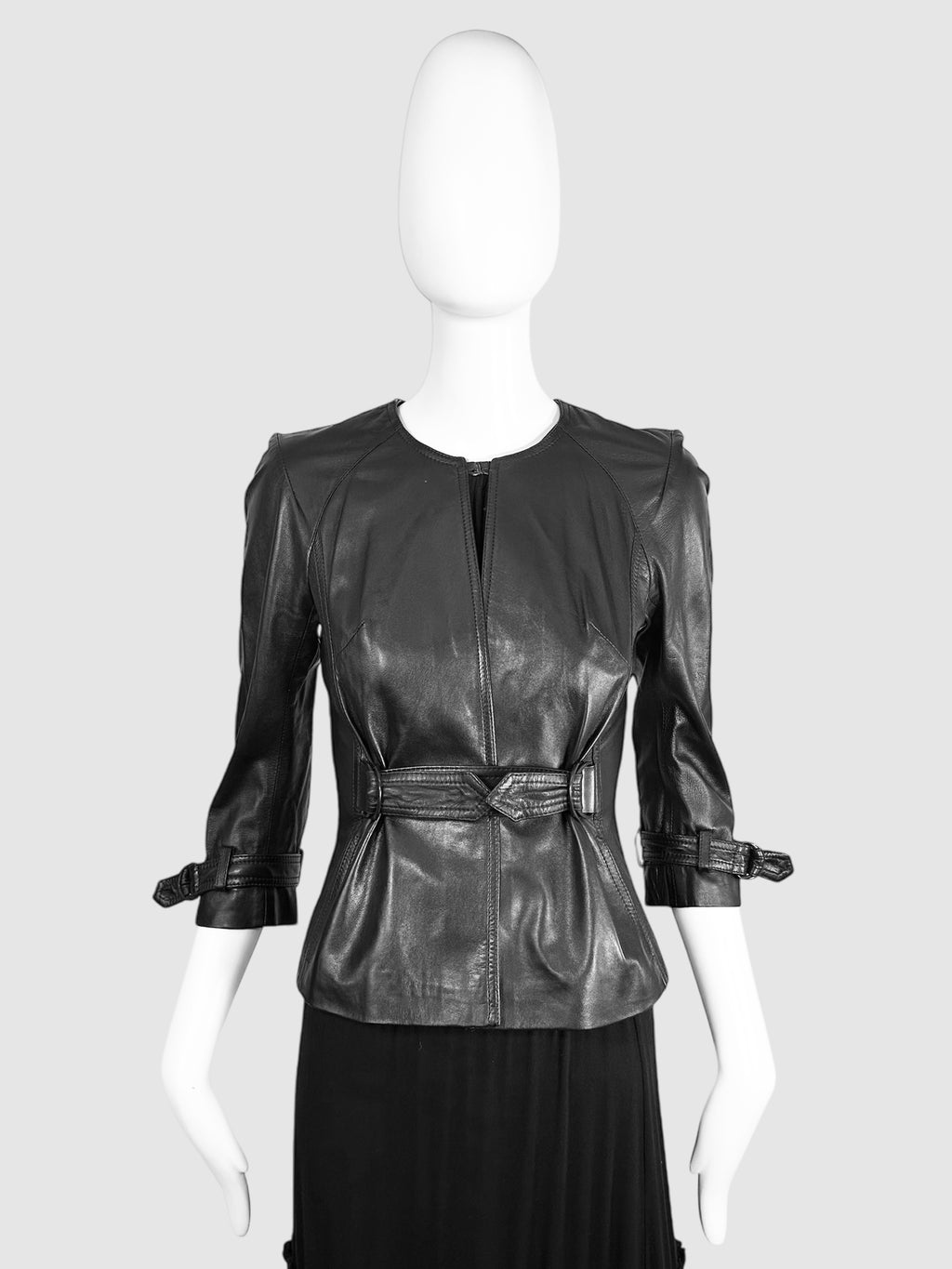 Leather Belted Jacket - Size 38