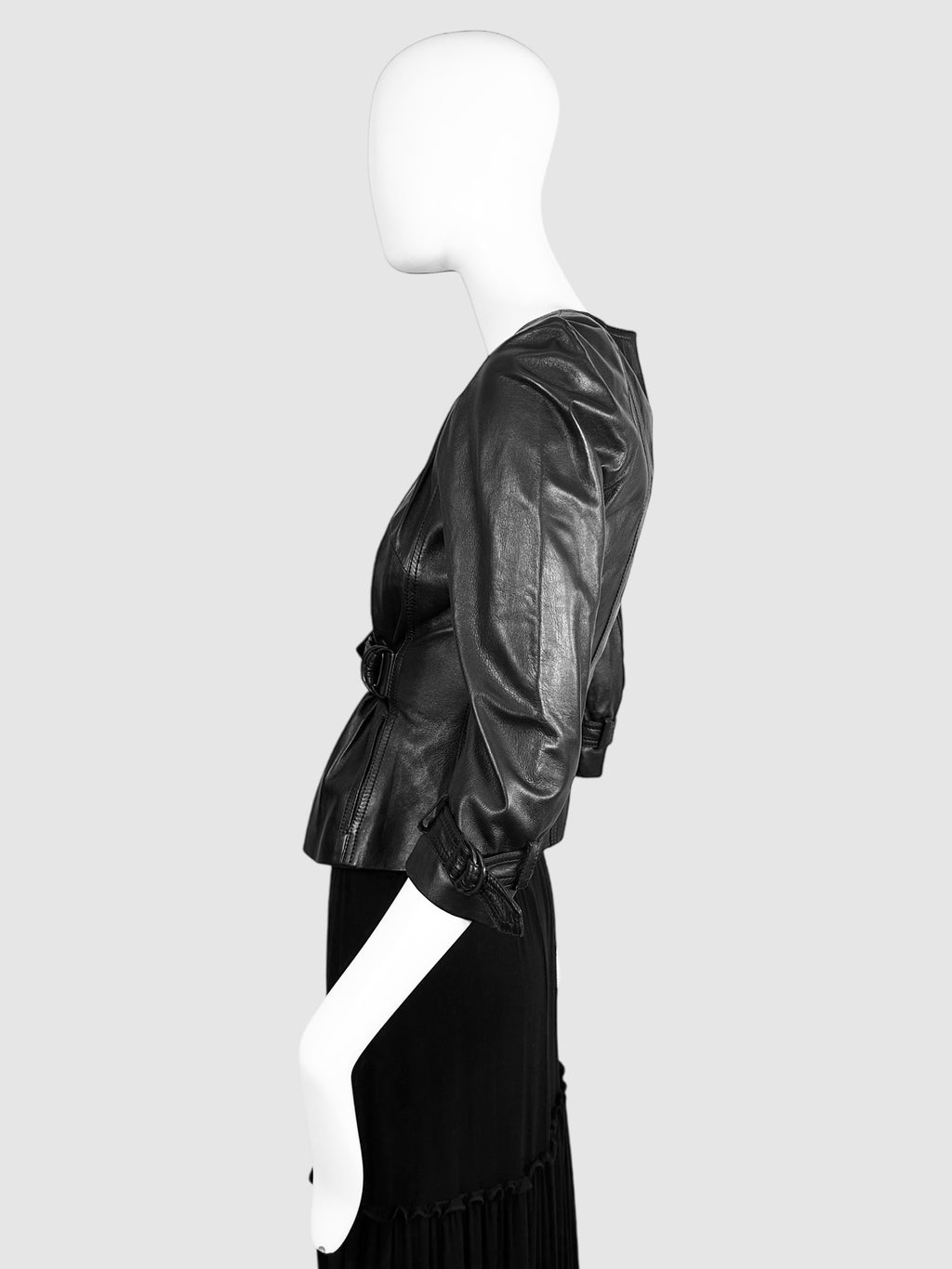 Leather Belted Jacket - Size 38