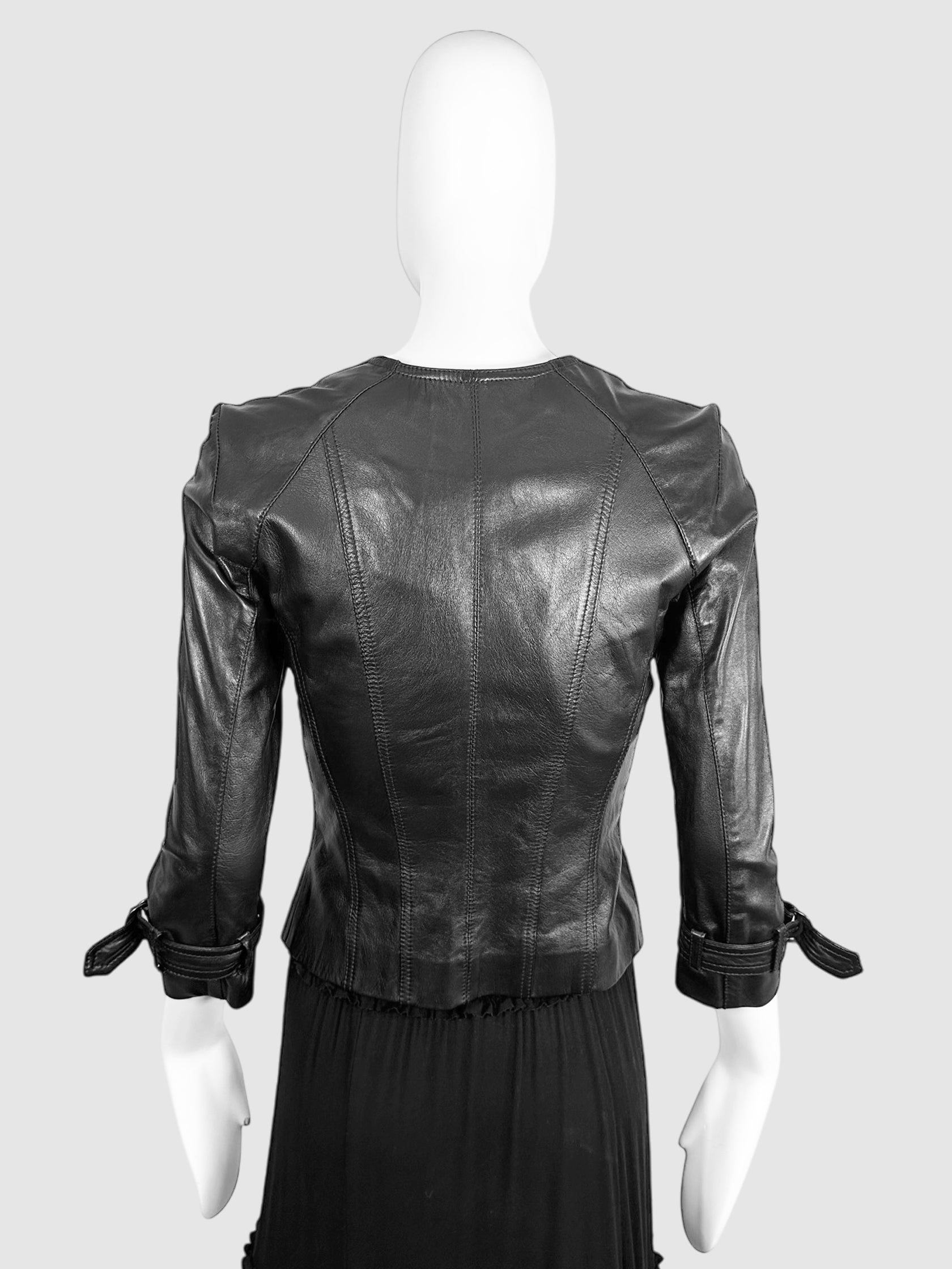 Leather Belted Jacket - Size 38