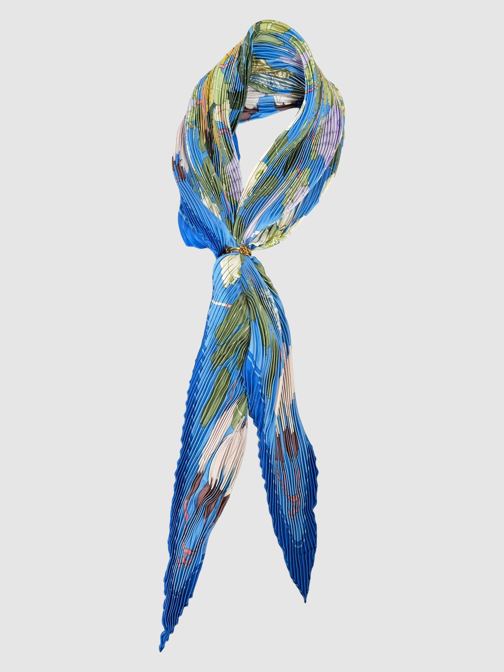 Plissé Silk Scarf with Tie Ring