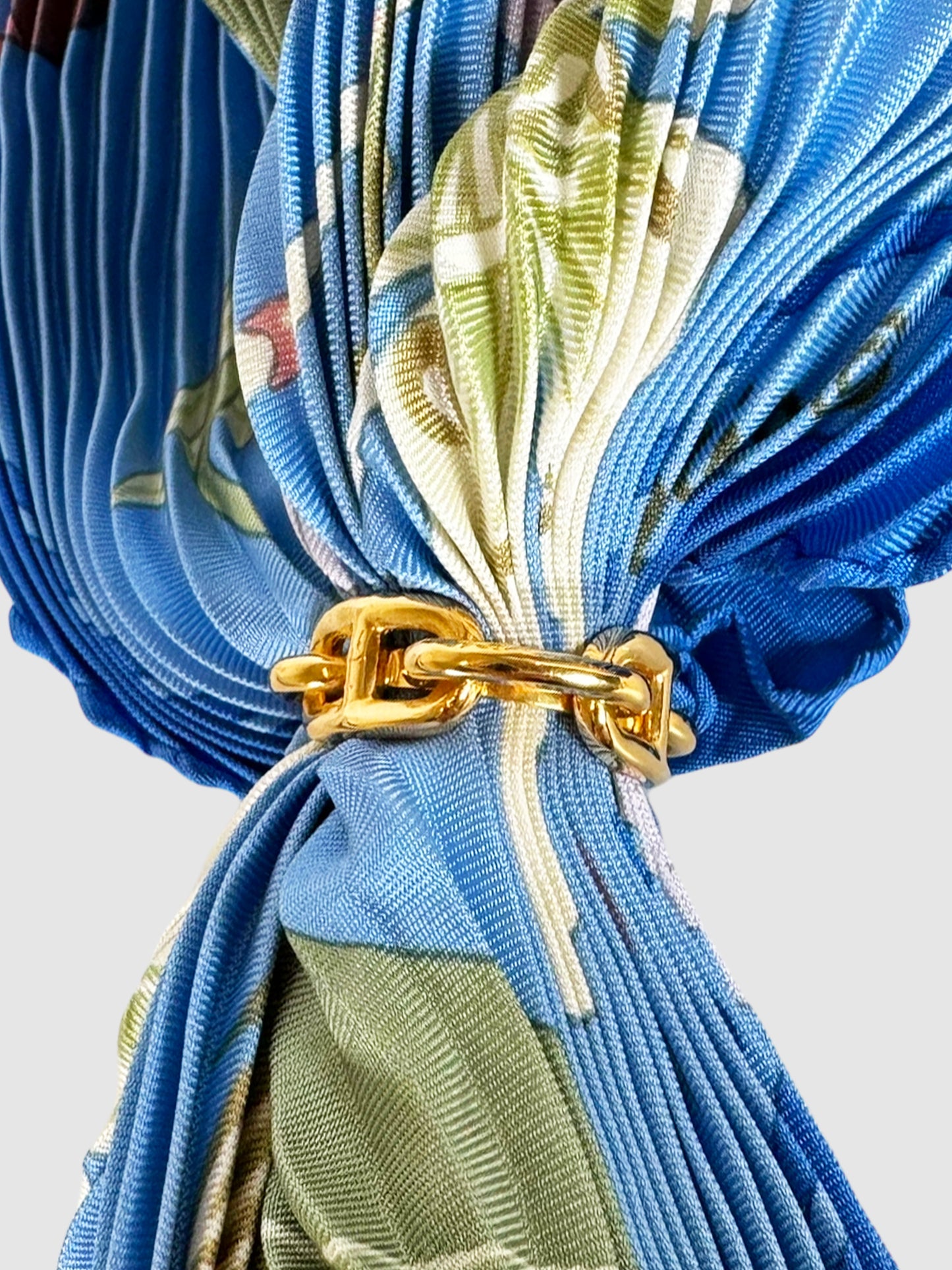 Plissé Silk Scarf with Tie Ring