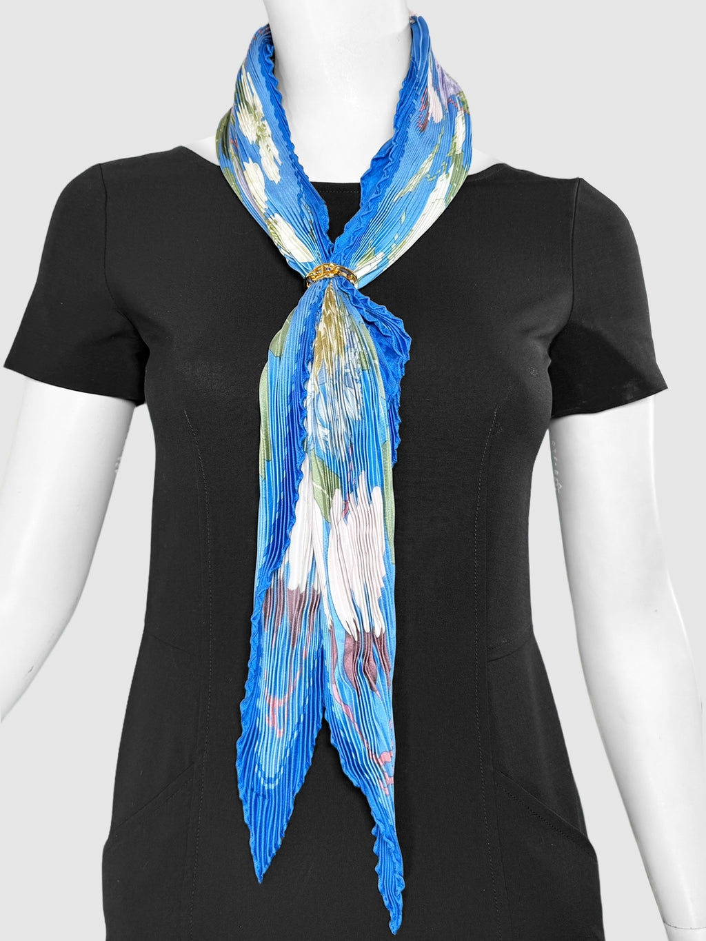 Plissé Silk Scarf with Tie Ring
