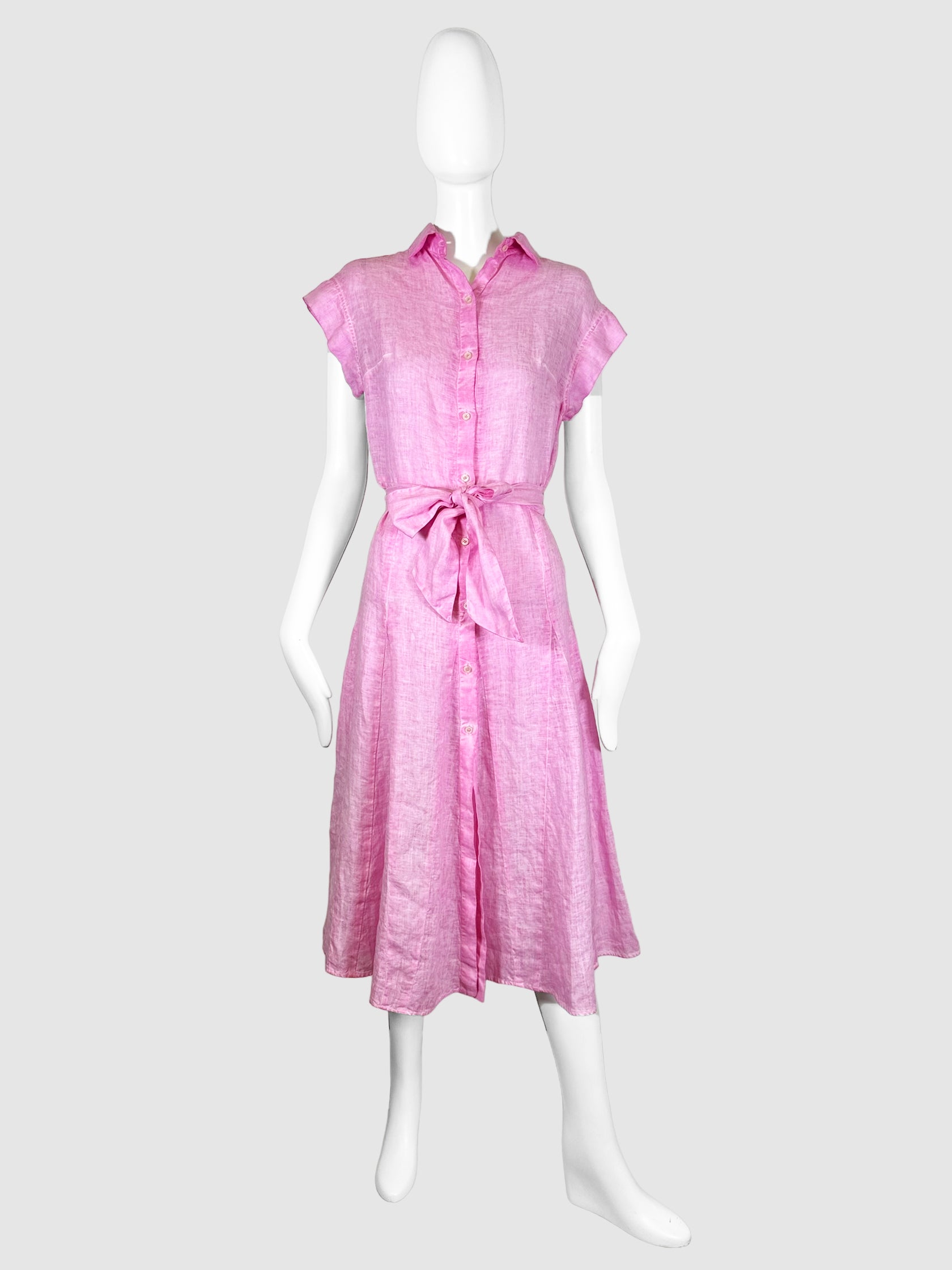 Ploumanac'h Pink "Sorrento" Button Up Shirt Midi Dress with Removable Waist Tie Consignment Secondhand Designer Luxury Resale Toronto Trendy