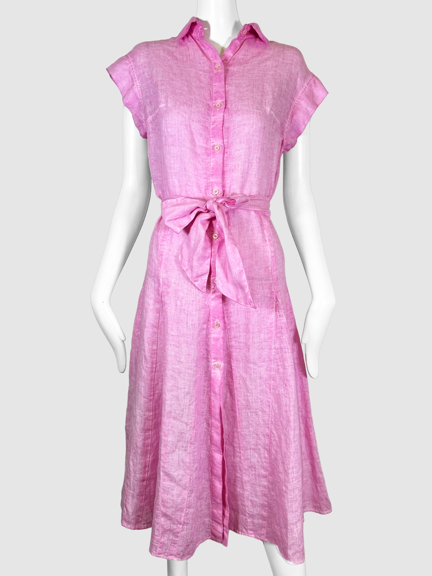 Ploumanac'h Pink "Sorrento" Button Up Shirt Midi Dress with Removable Waist Tie Consignment Secondhand Designer Luxury Resale Toronto Trendy