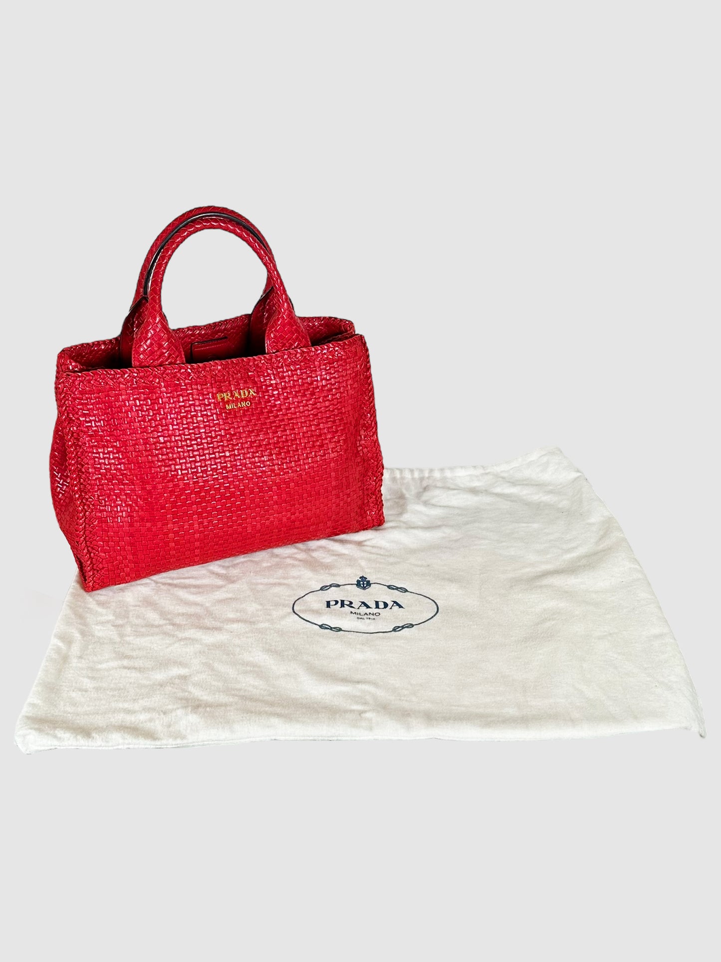 Woven Leather Madras Tote Bag