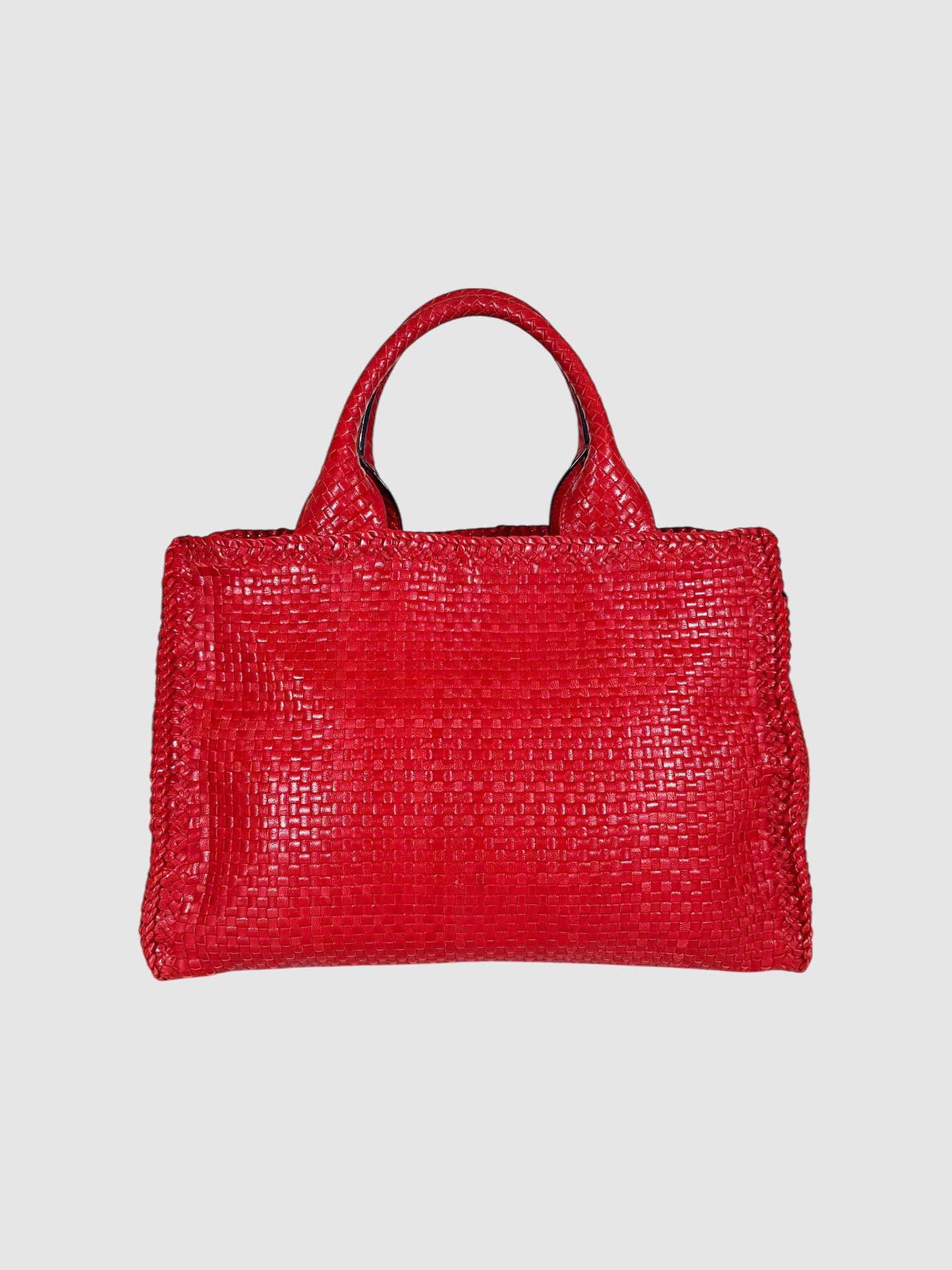 Woven Leather Madras Tote Bag