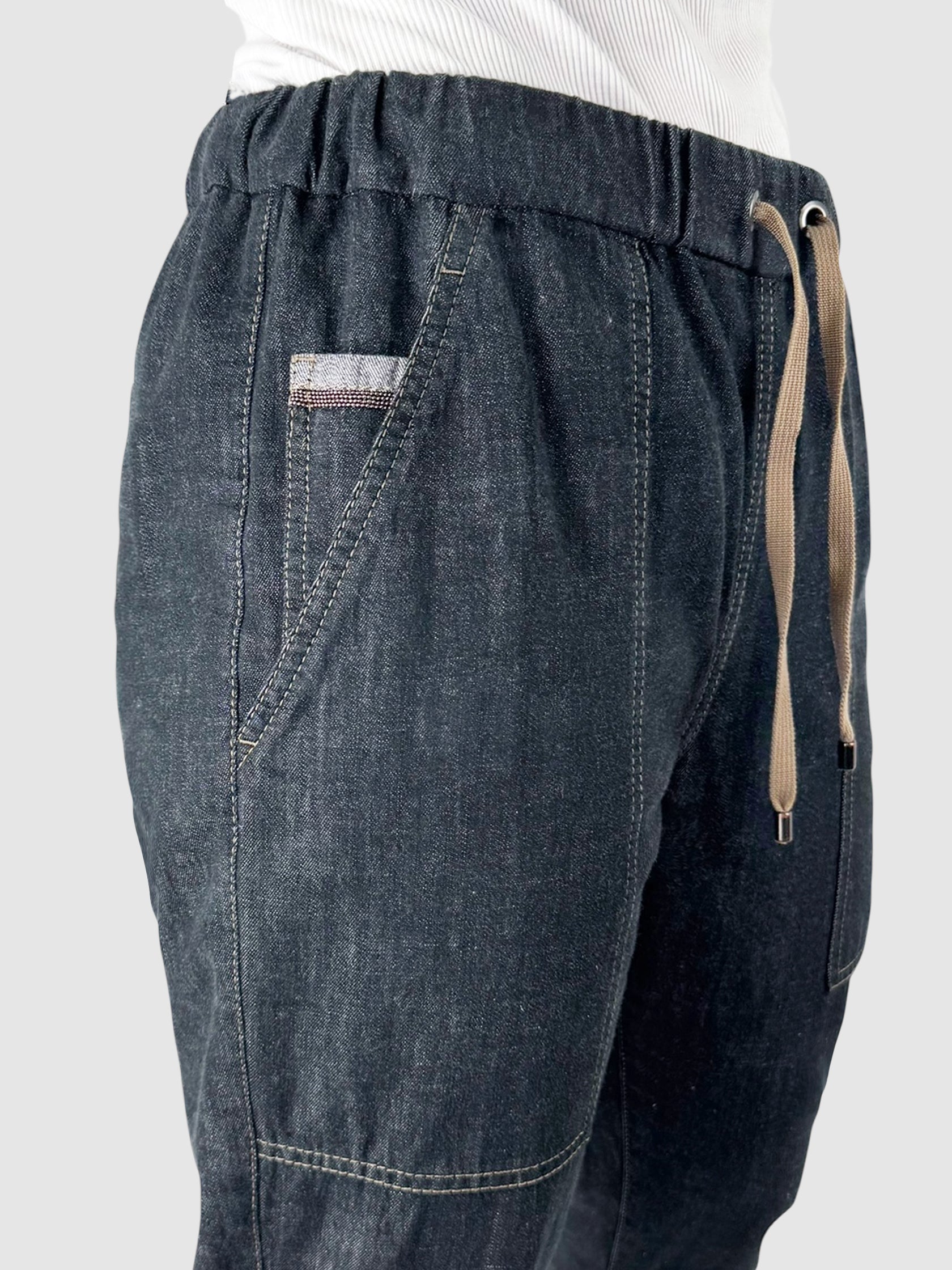 Elasticized Denim Pants
