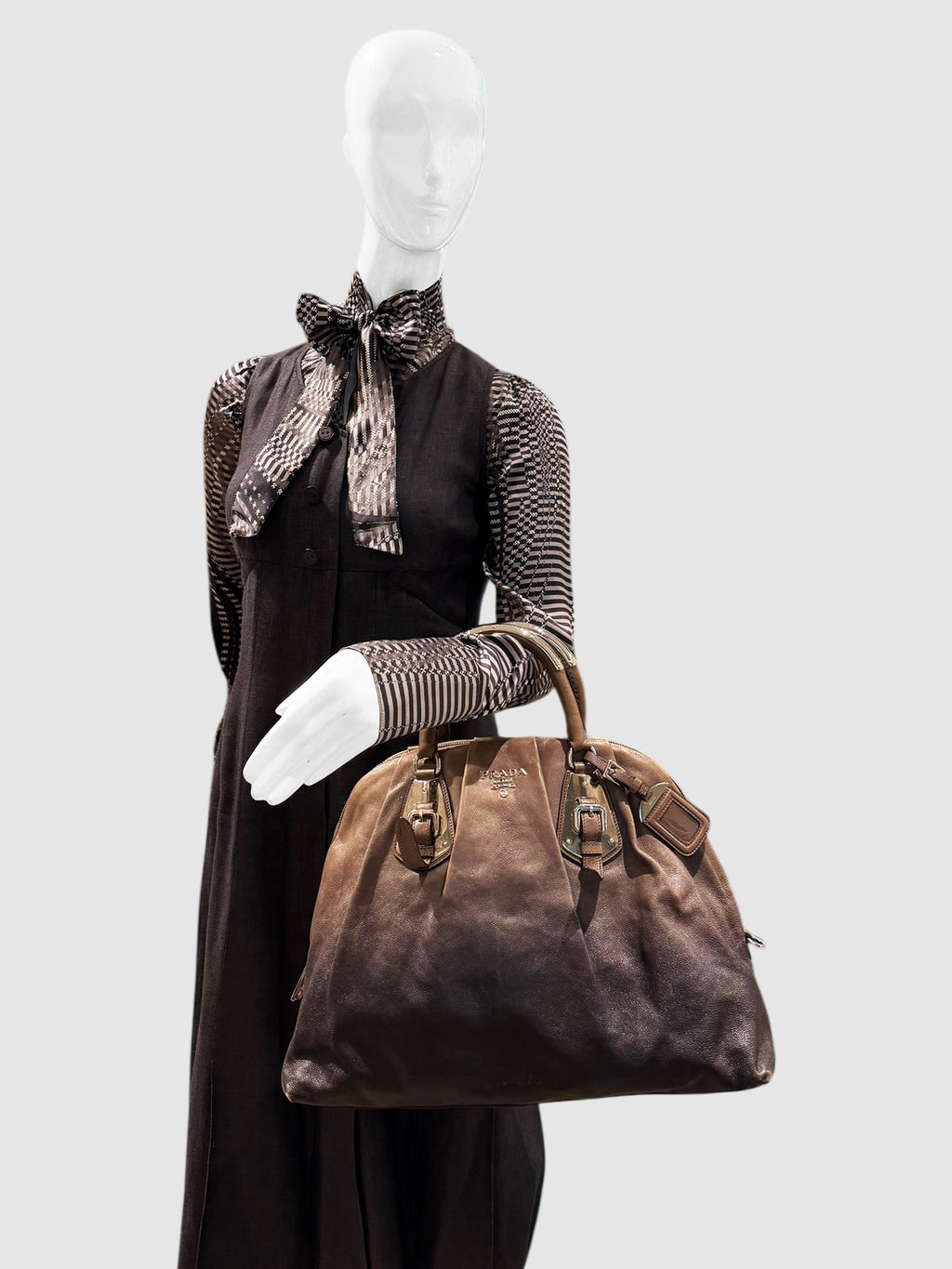 Prada Brown Ombré Dome Handle Bag luxury designer resale consignment Toronto Canada secondhand