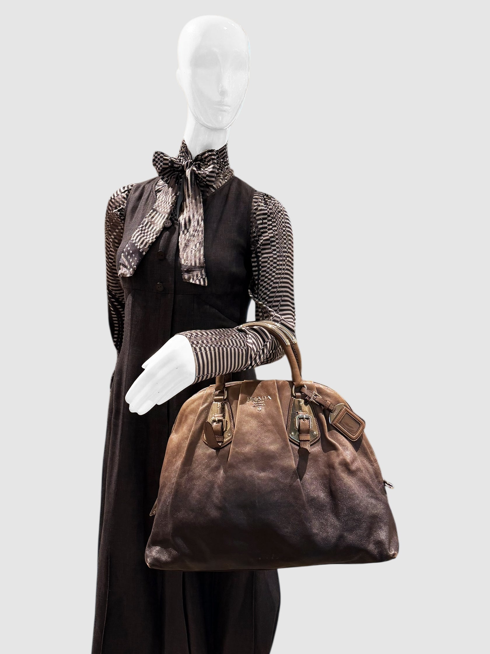 Prada Brown Ombré Dome Handle Bag luxury designer resale consignment Toronto Canada secondhand