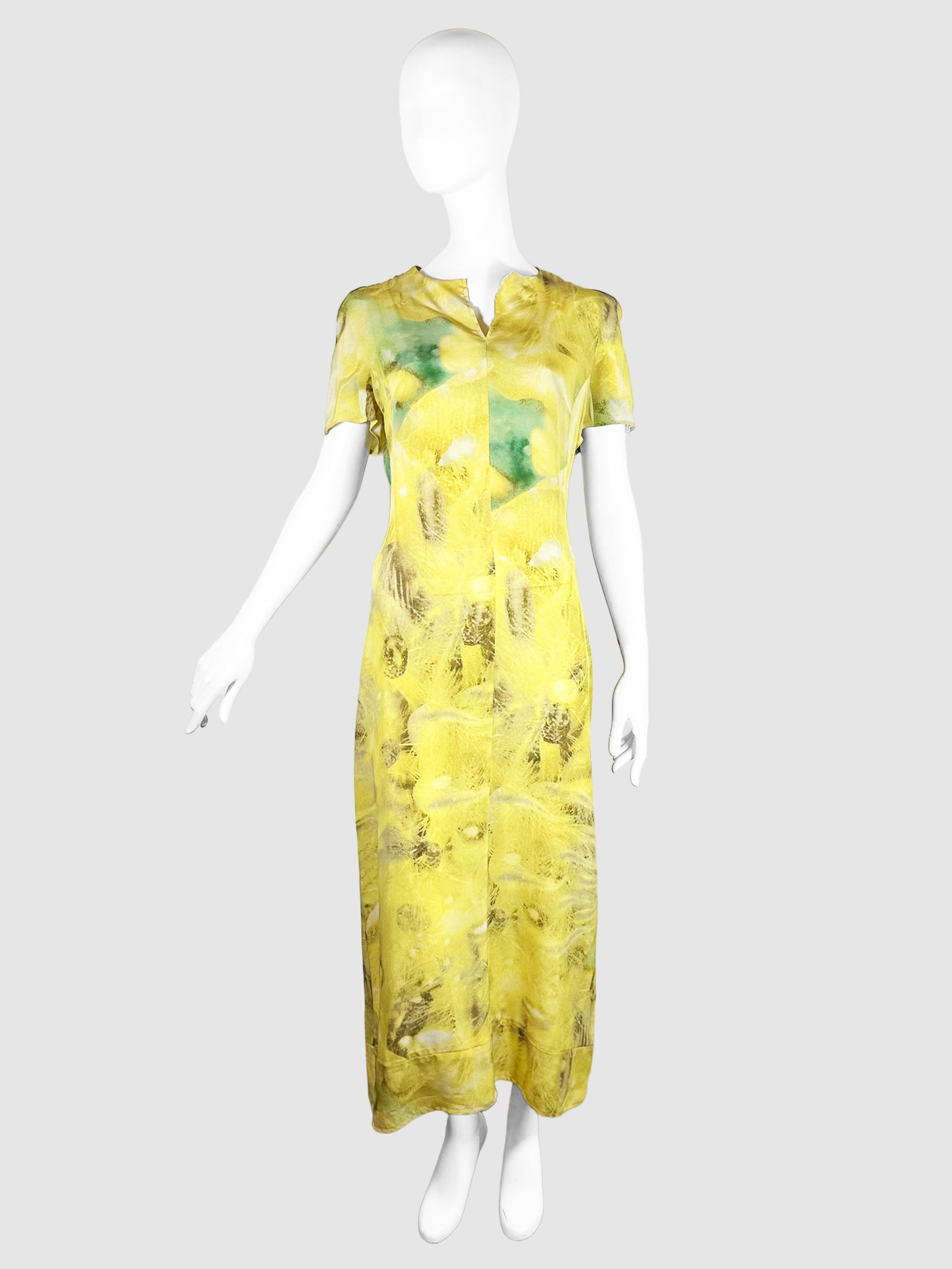 Ports Green and Yellow Printed Short-Sleeve Maxi Dress Size Small Consignment Secondhand Designer Luxury Resale Toronto Trendy
