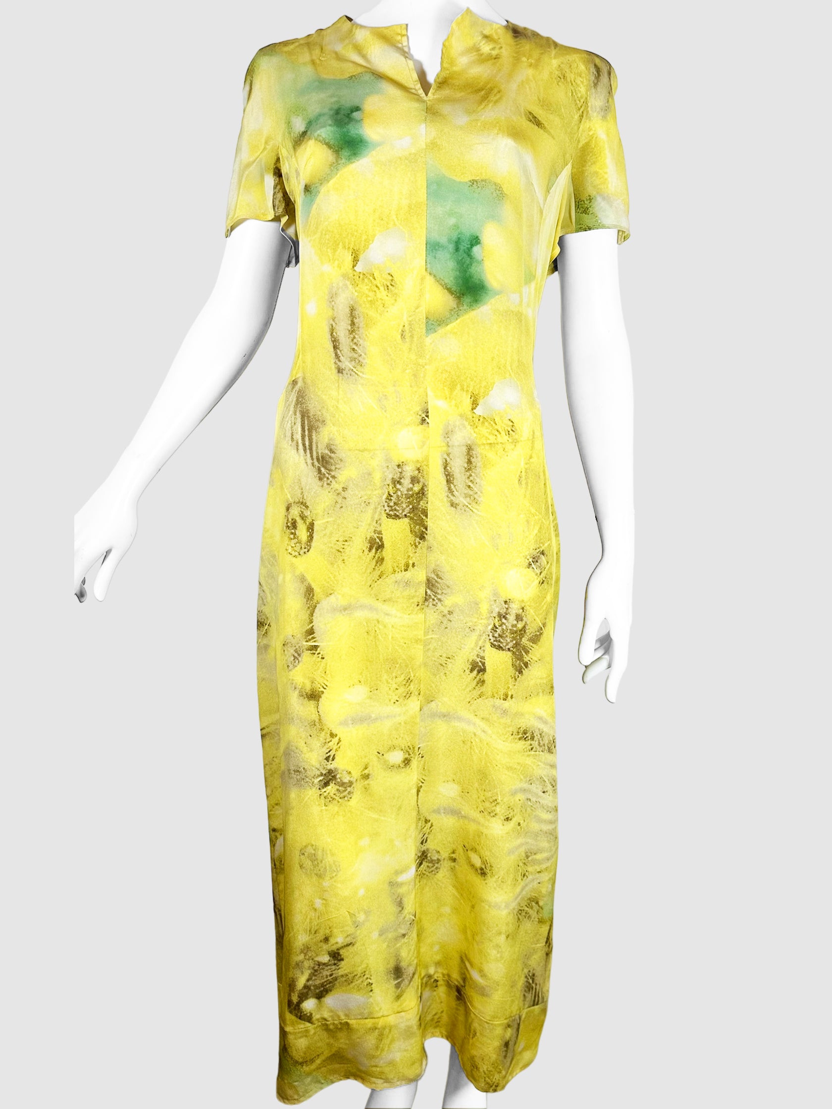 Ports Green and Yellow Printed Short-Sleeve Maxi Dress Size Small Consignment Secondhand Designer Luxury Resale Toronto Trendy