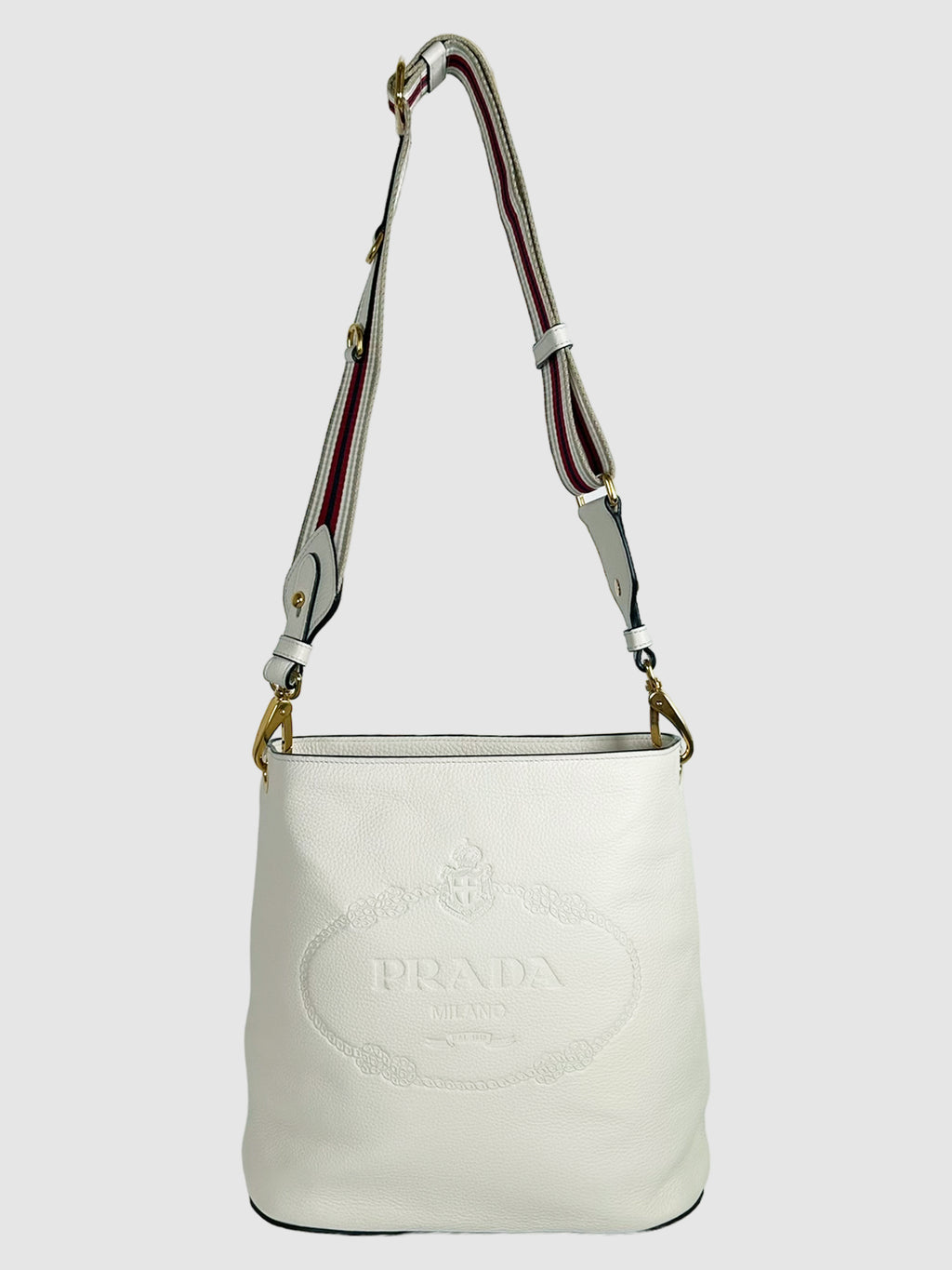 Prada Logo-Embossed Vitello Phenix Bucket Bag