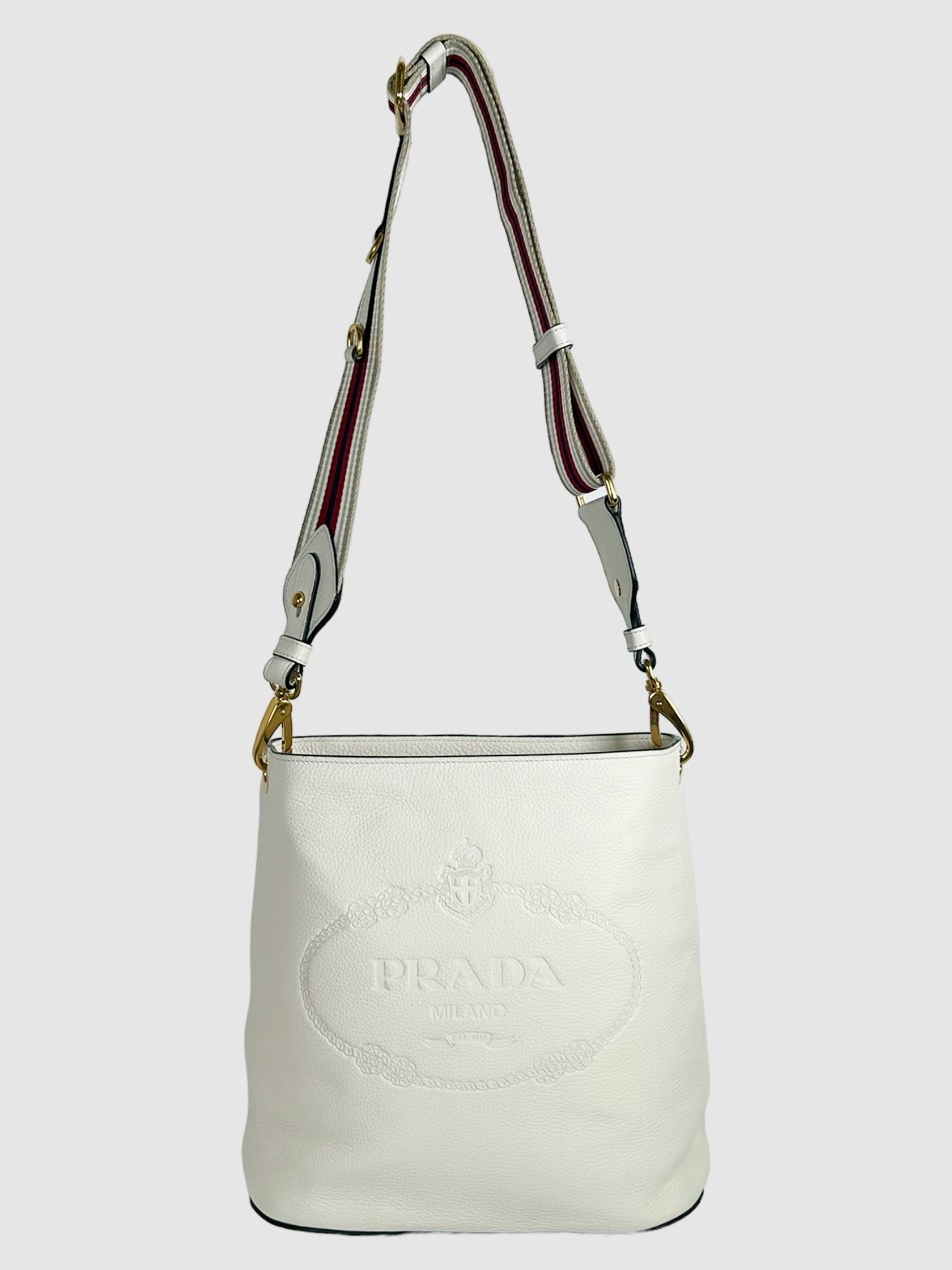 Prada Logo-Embossed Vitello Phenix Bucket Bag
