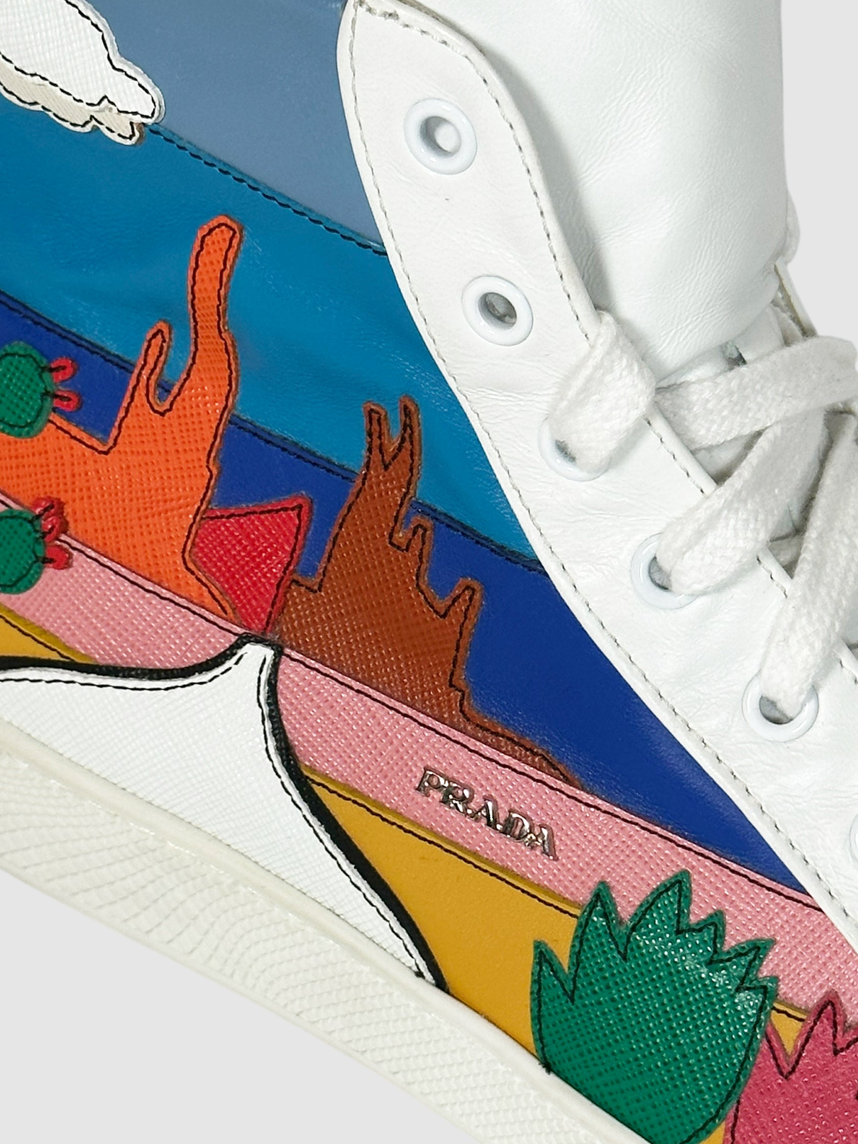 Saffiano Leather High-Top Sneakers - Size 40