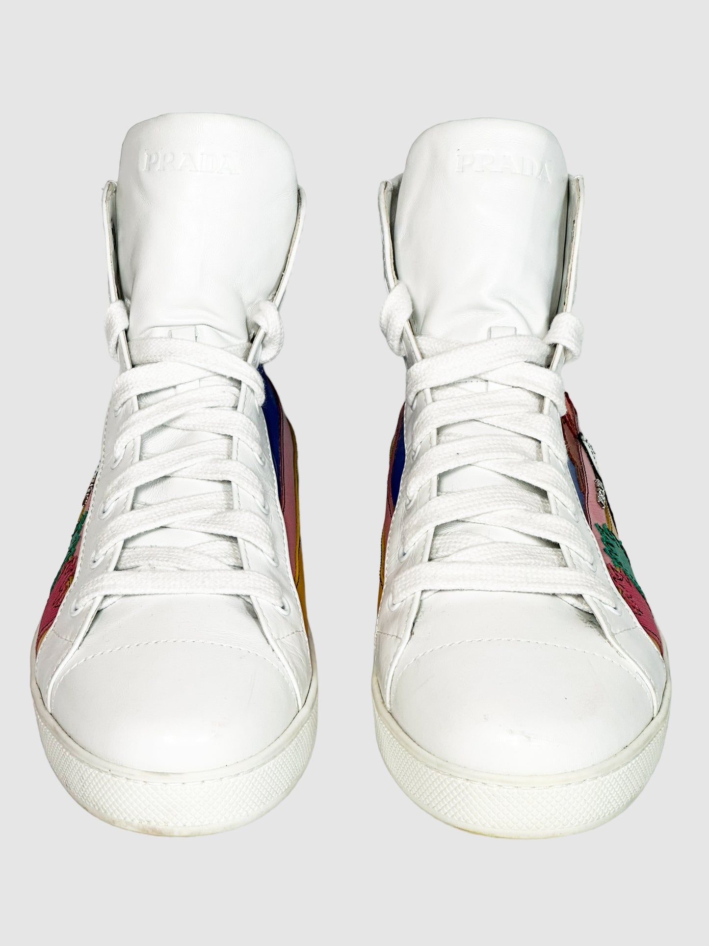 Saffiano Leather High-Top Sneakers - Size 40