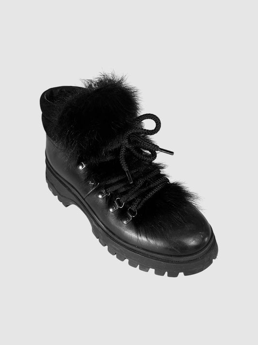 Fur Trim Ankle Boots - Size 38