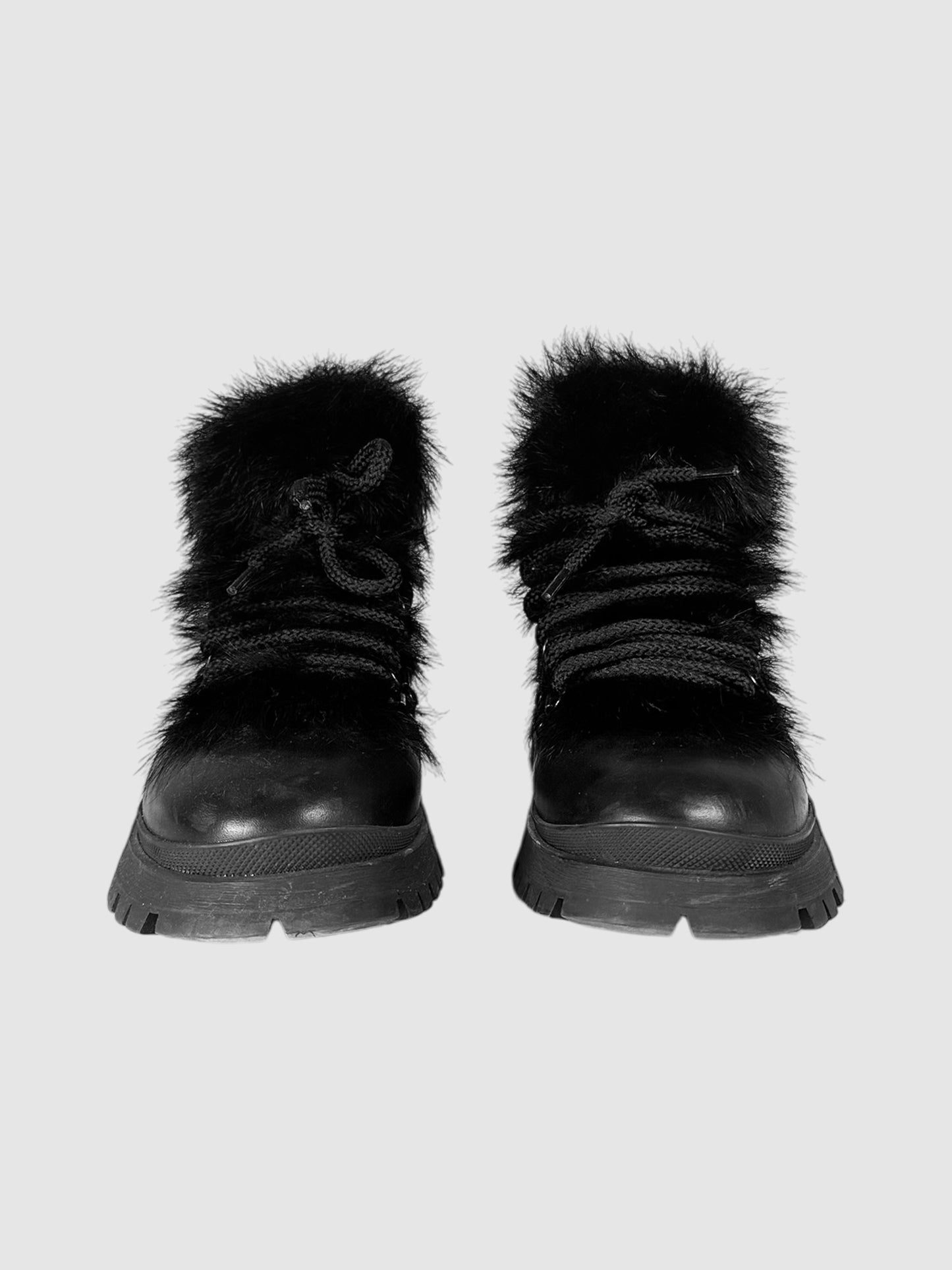 Fur Trim Ankle Boots - Size 38