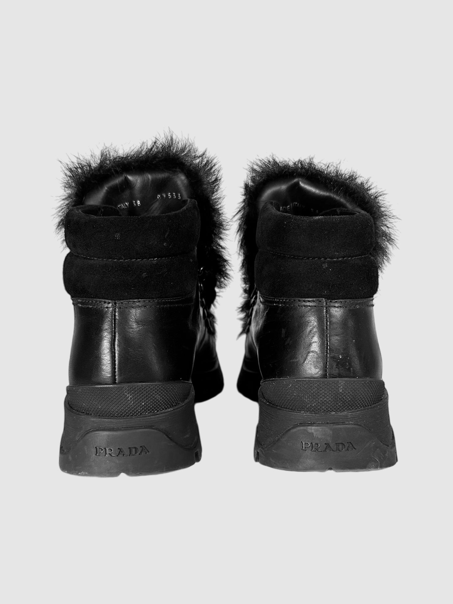 Fur Trim Ankle Boots - Size 38