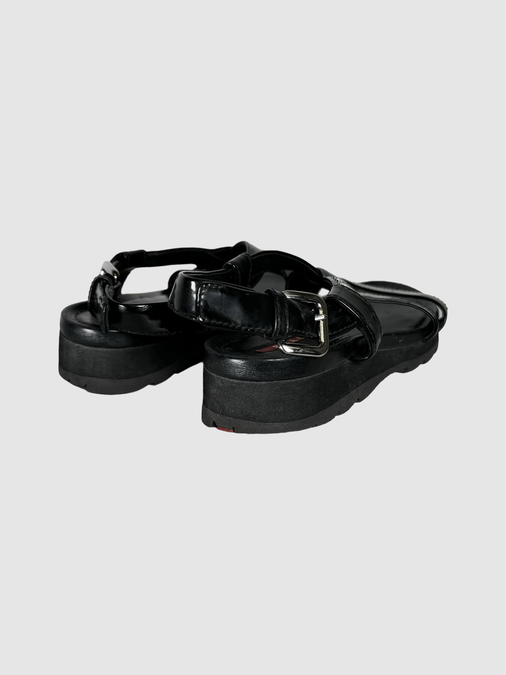  Prada Sport Black Patent Leather Sandals, Size 35.5 Consignment Secondhand Designer Luxury Resale Toronto Trendy