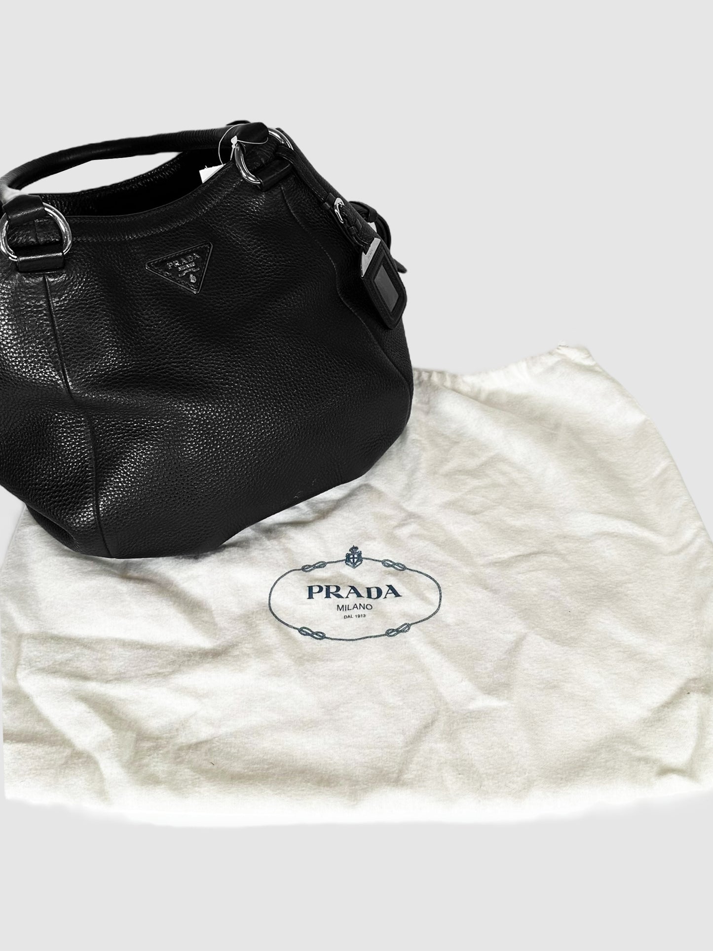 Prada Black Calfskin Leather Vitello Daino Shopping Tote Consignment Secondhand Designer Luxury Resale Toronto Trendy